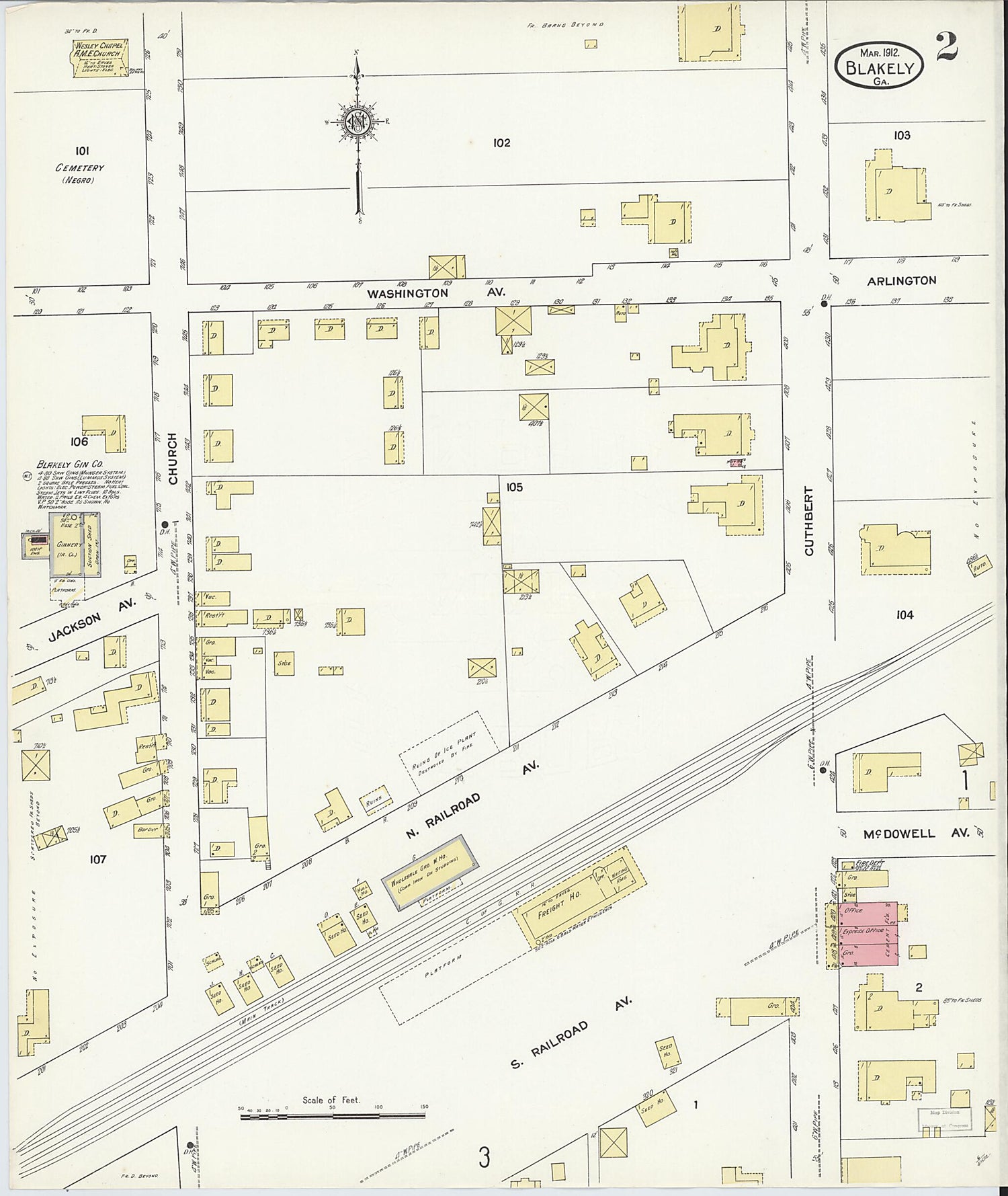 This old map of Blakely, Early County, Georgia was created by Sanborn Map Company in 1912