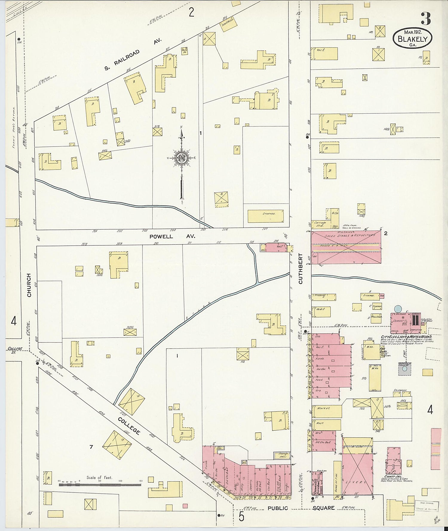 This old map of Blakely, Early County, Georgia was created by Sanborn Map Company in 1912