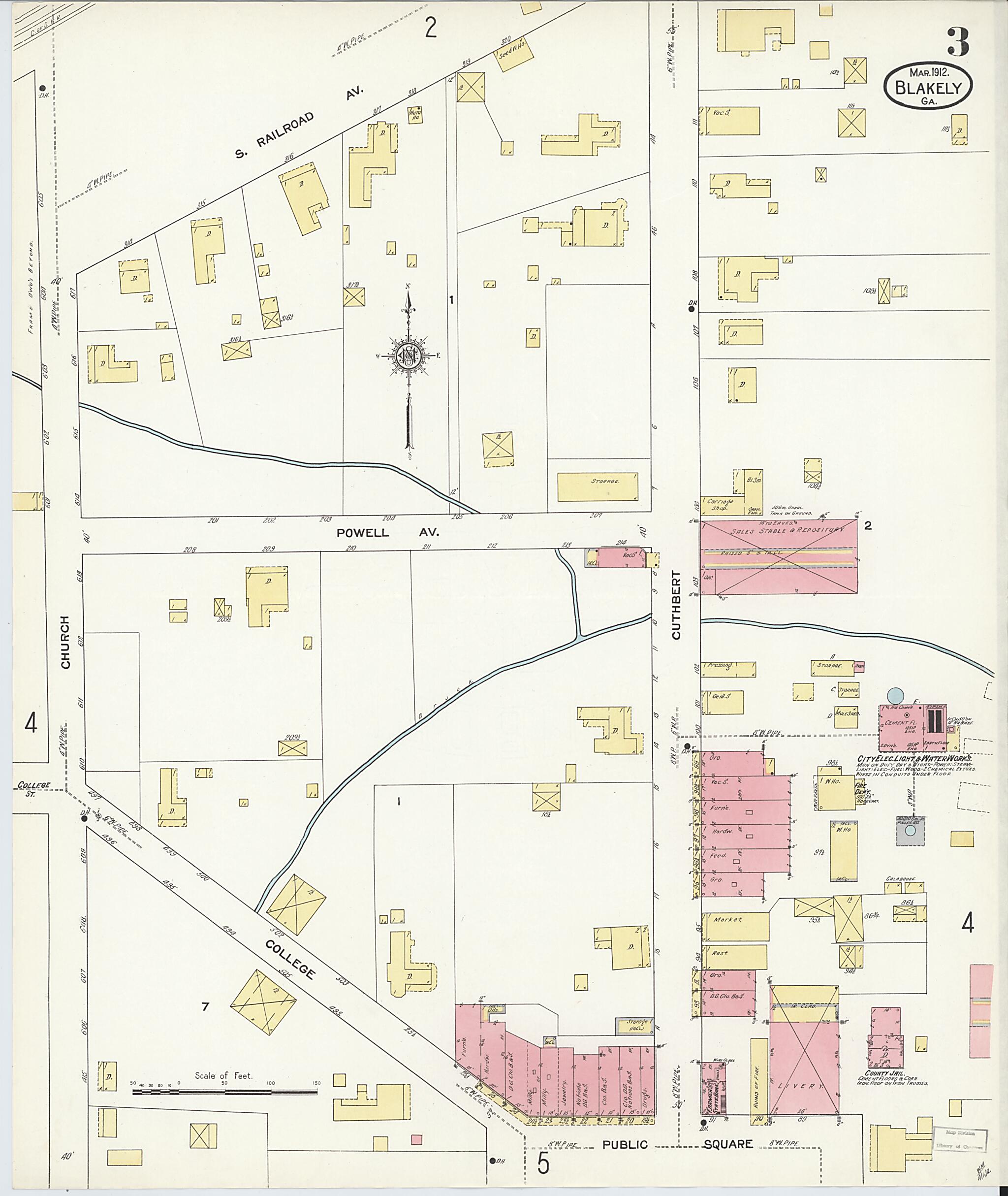 This old map of Blakely, Early County, Georgia was created by Sanborn Map Company in 1912