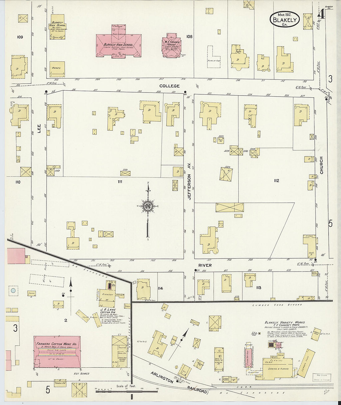 This old map of Blakely, Early County, Georgia was created by Sanborn Map Company in 1912