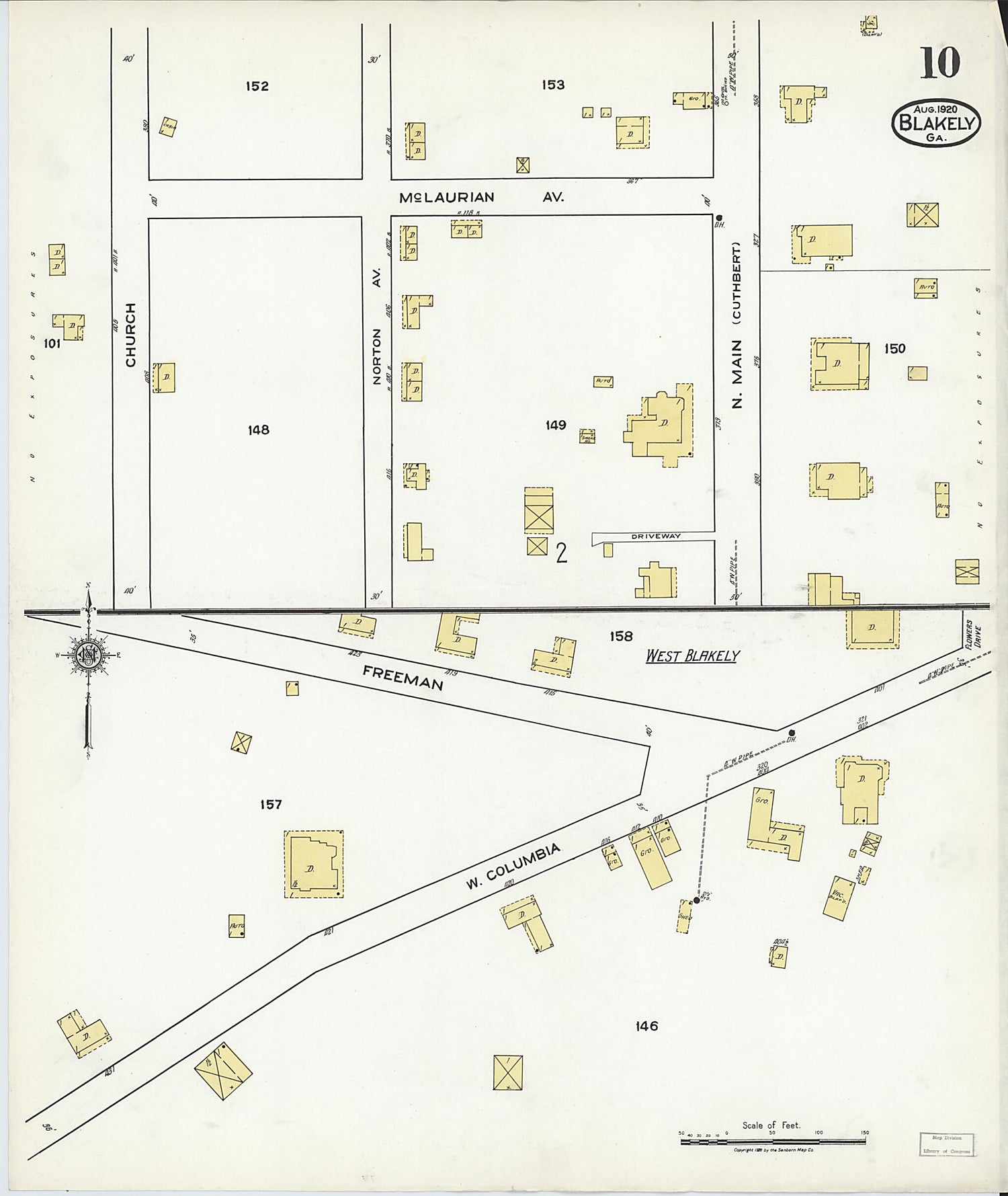 This old map of Blakely, Early County, Georgia was created by Sanborn Map Company in 1920