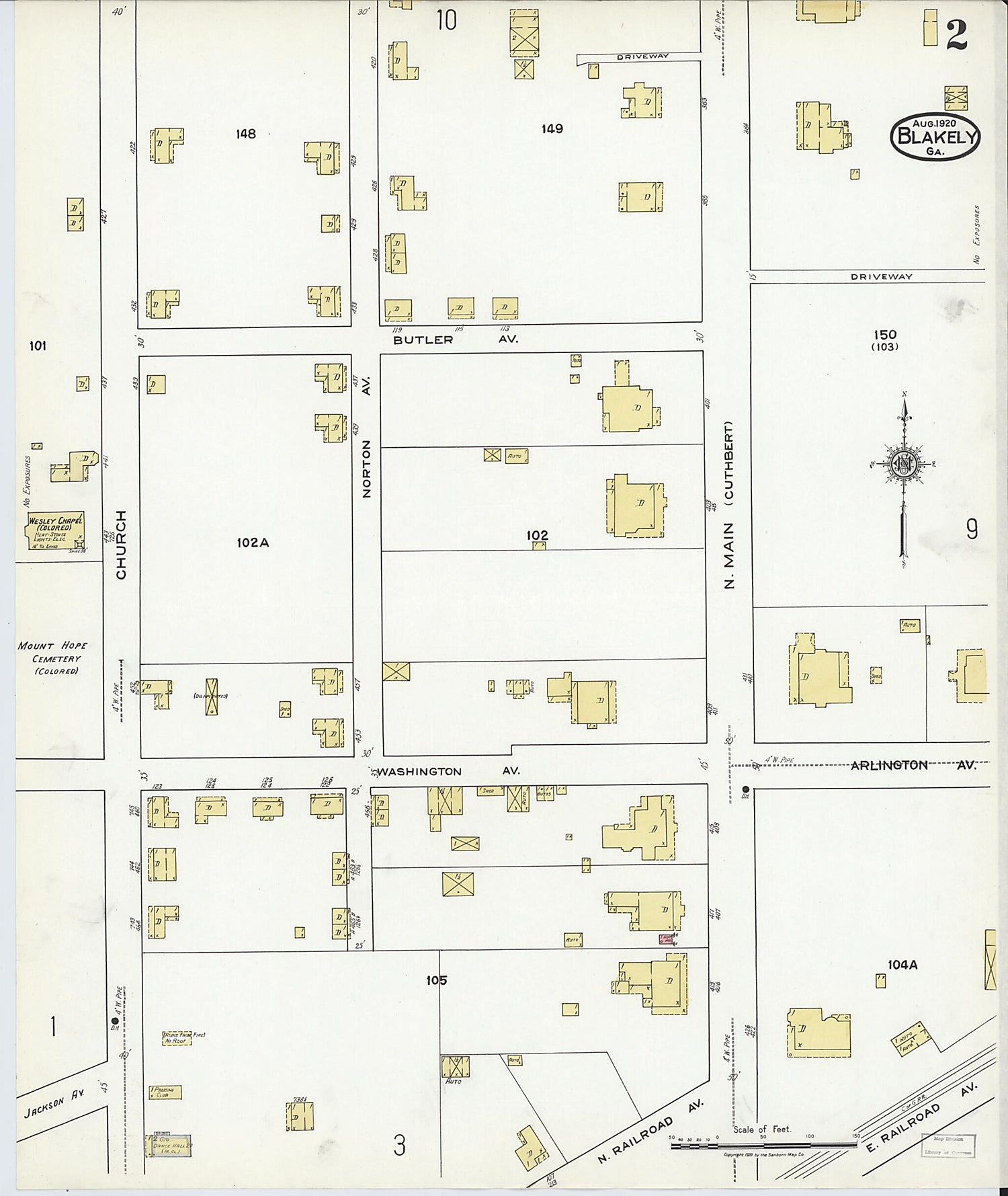 This old map of Blakely, Early County, Georgia was created by Sanborn Map Company in 1920