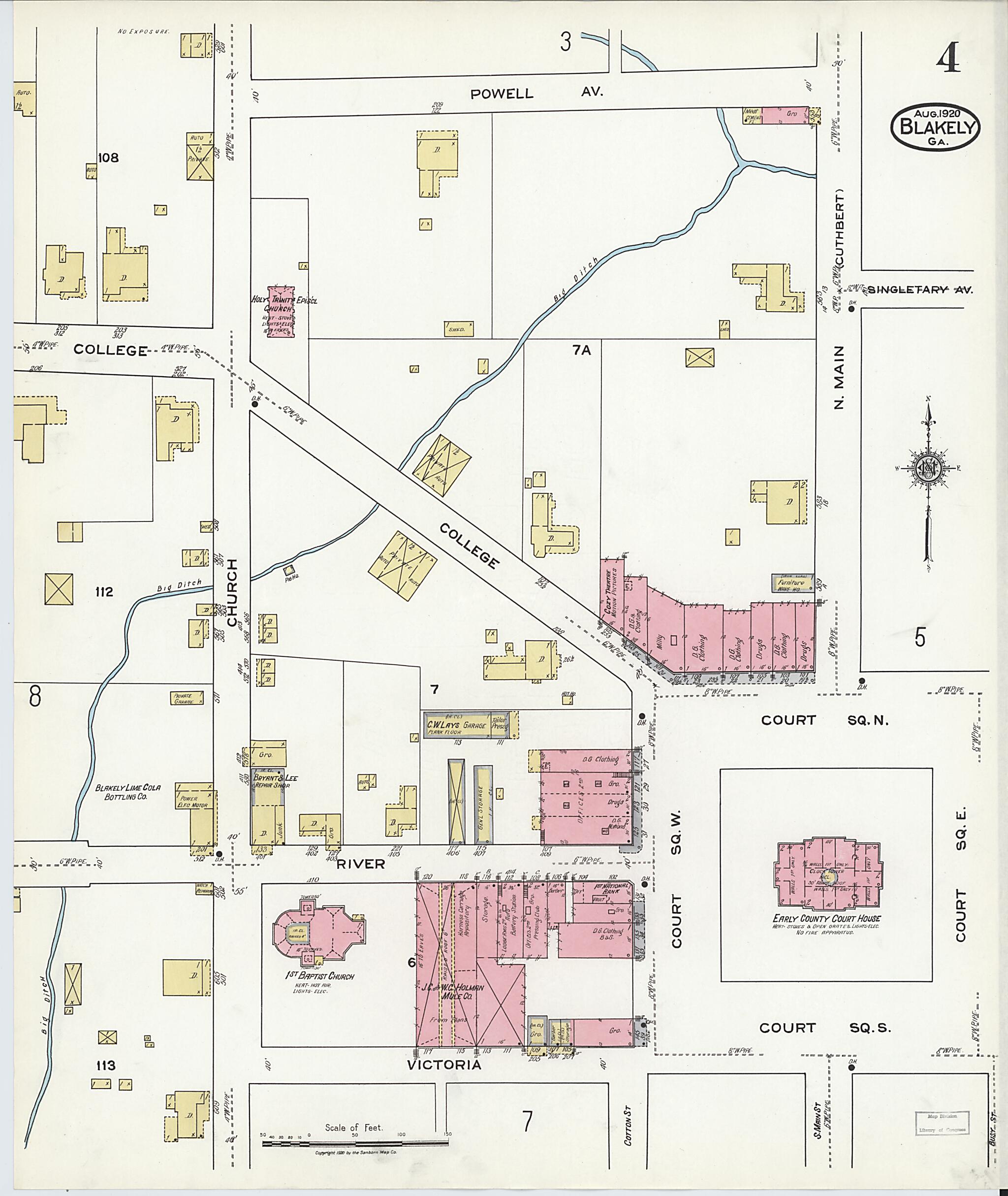 This old map of Blakely, Early County, Georgia was created by Sanborn Map Company in 1920