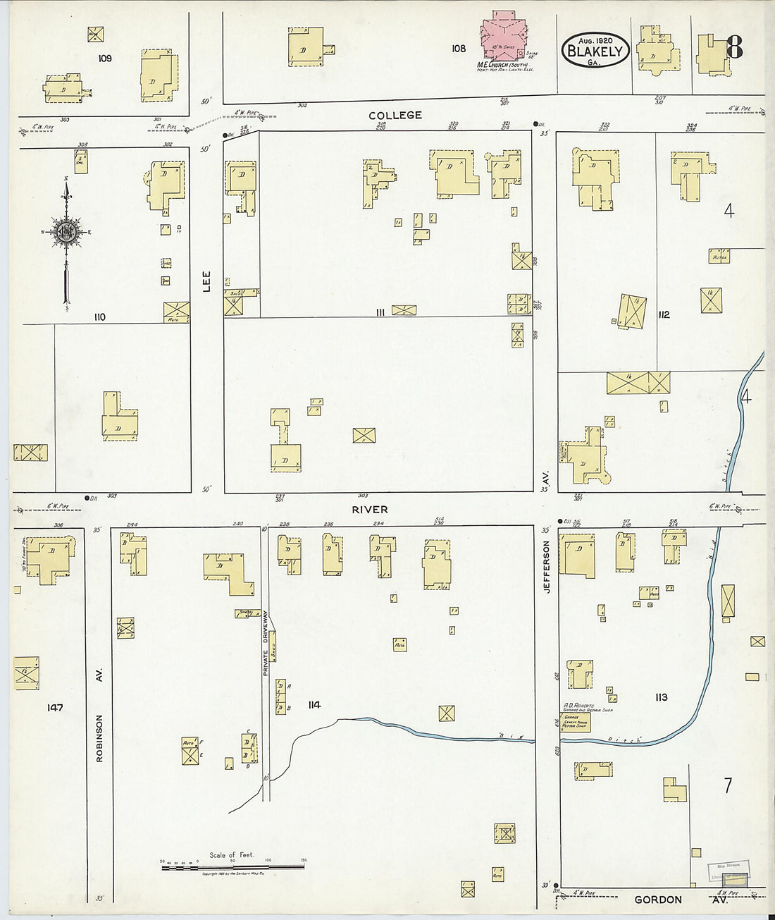 This old map of Blakely, Early County, Georgia was created by Sanborn Map Company in 1920