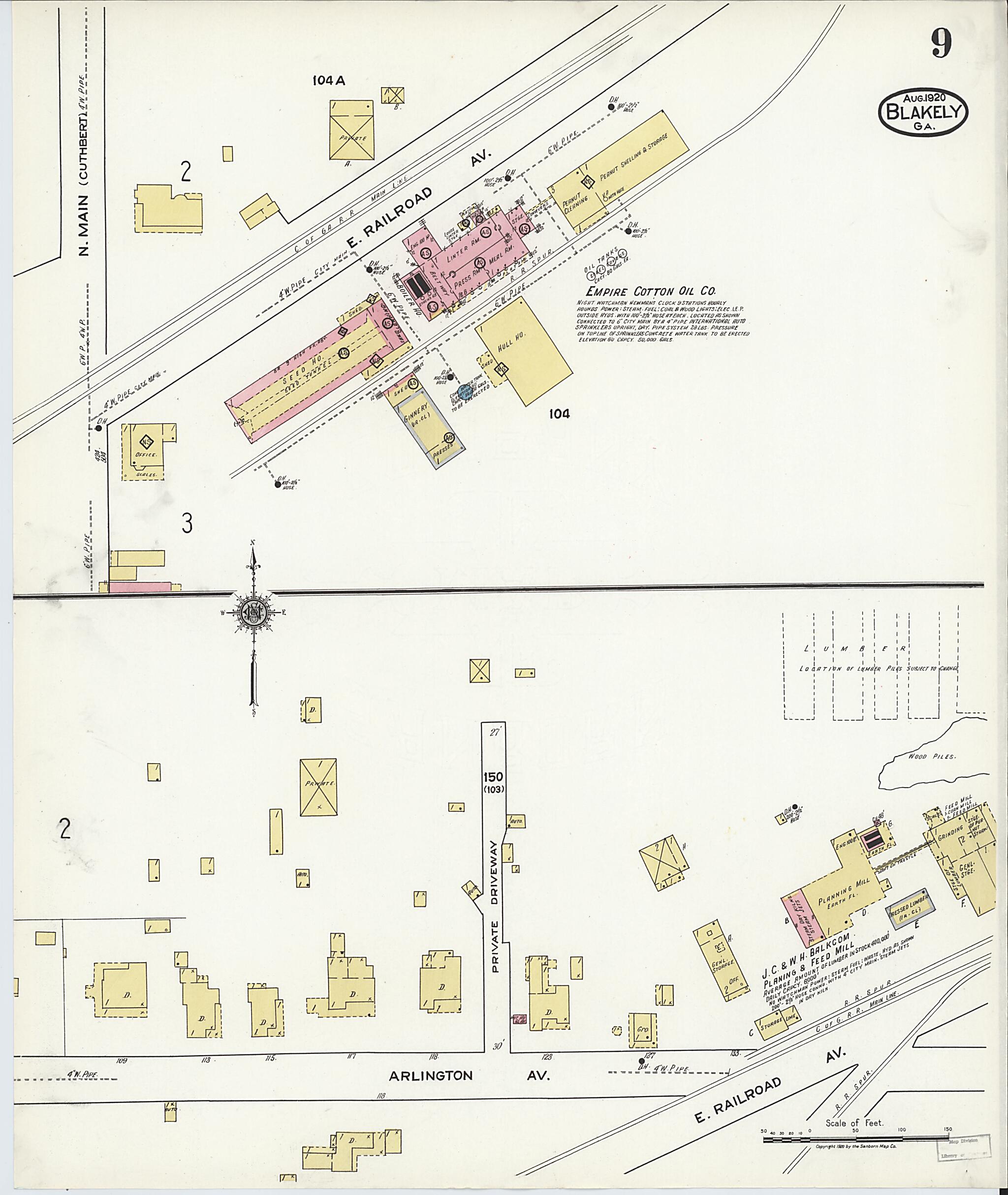 This old map of Blakely, Early County, Georgia was created by Sanborn Map Company in 1920