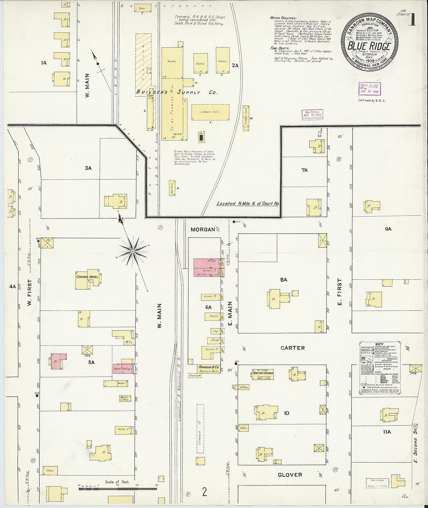 This old map of Blue Ridge, Fannin County, Georgia was created by Sanborn Map Company in 1909