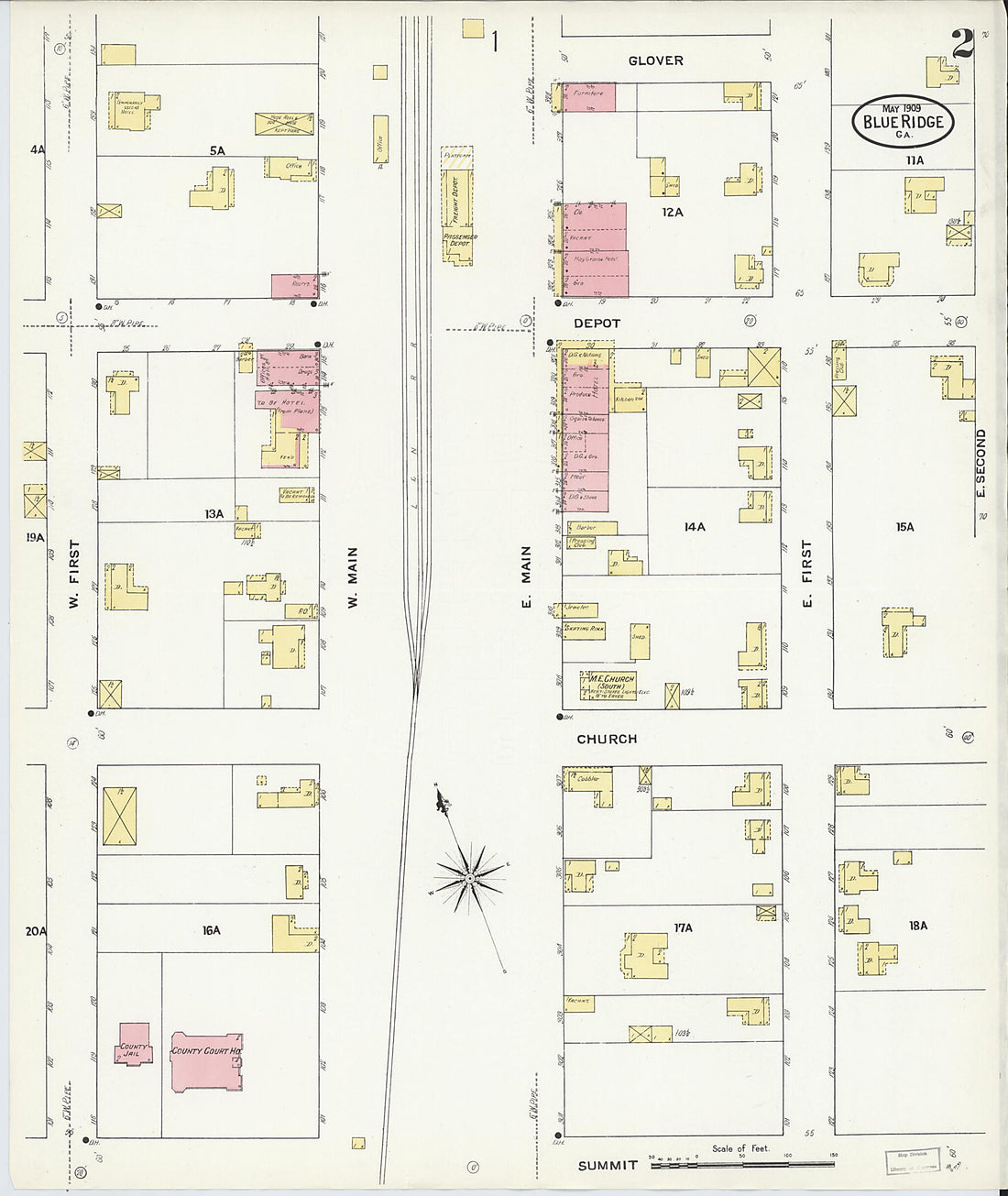 This old map of Blue Ridge, Fannin County, Georgia was created by Sanborn Map Company in 1909