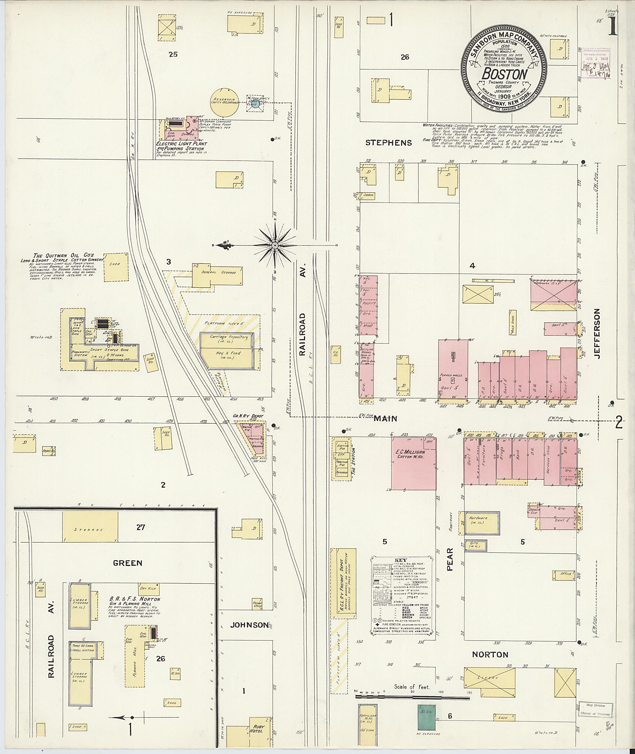 This old map of Boston, Thomas County, Georgia was created by Sanborn Map Company in 1909