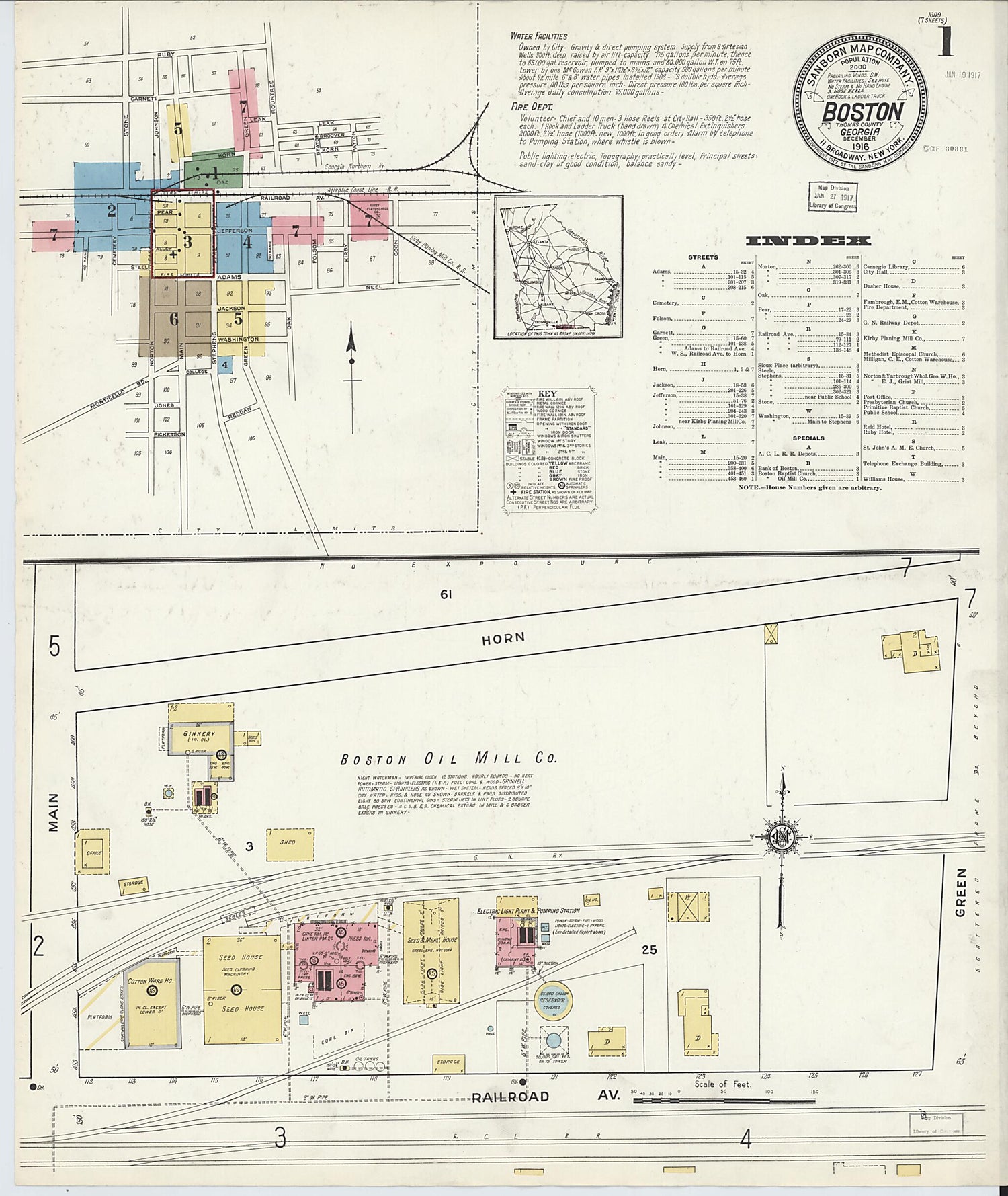 This old map of Boston, Thomas County, Georgia was created by Sanborn Map Company in 1916