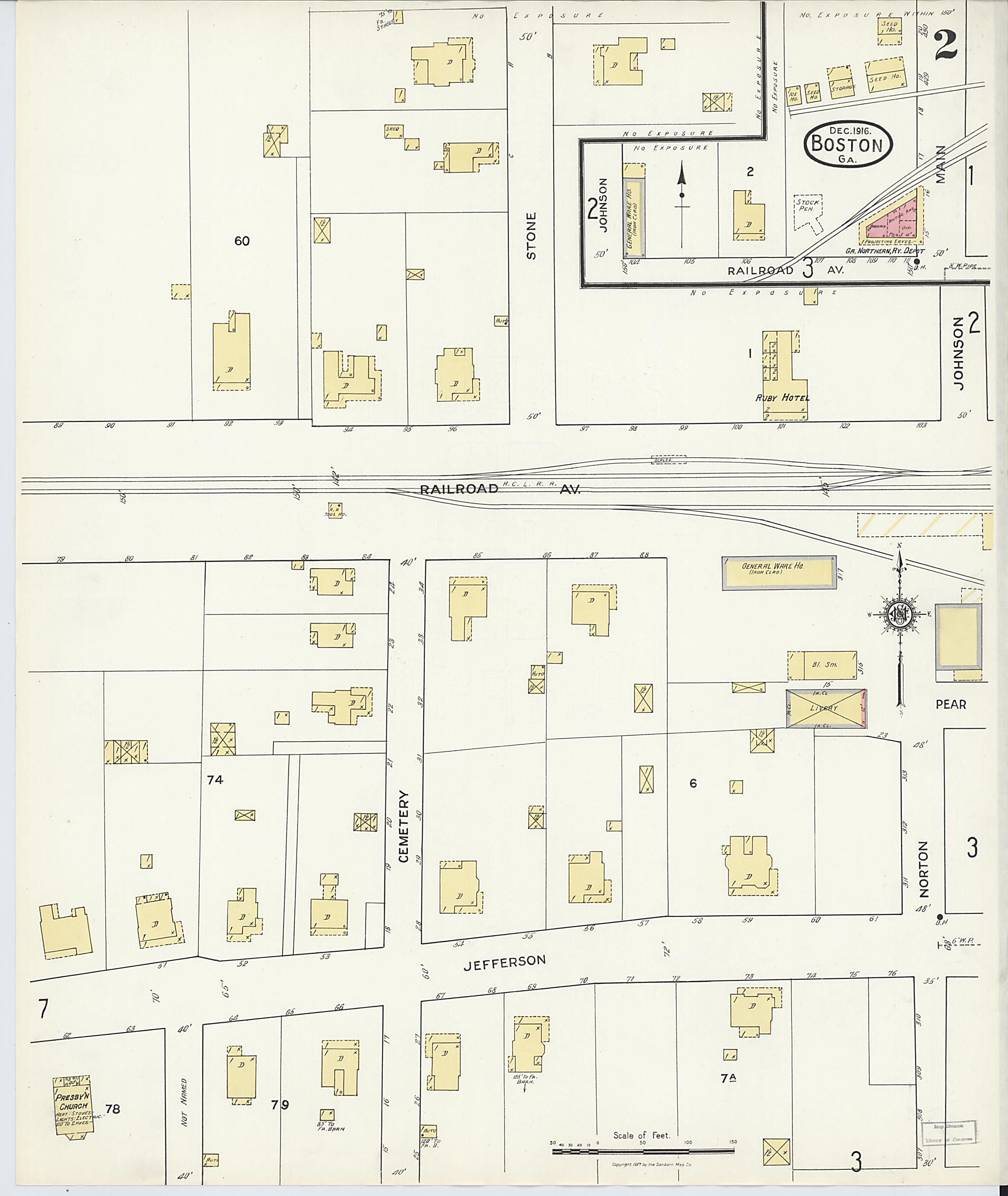 This old map of Boston, Thomas County, Georgia was created by Sanborn Map Company in 1916