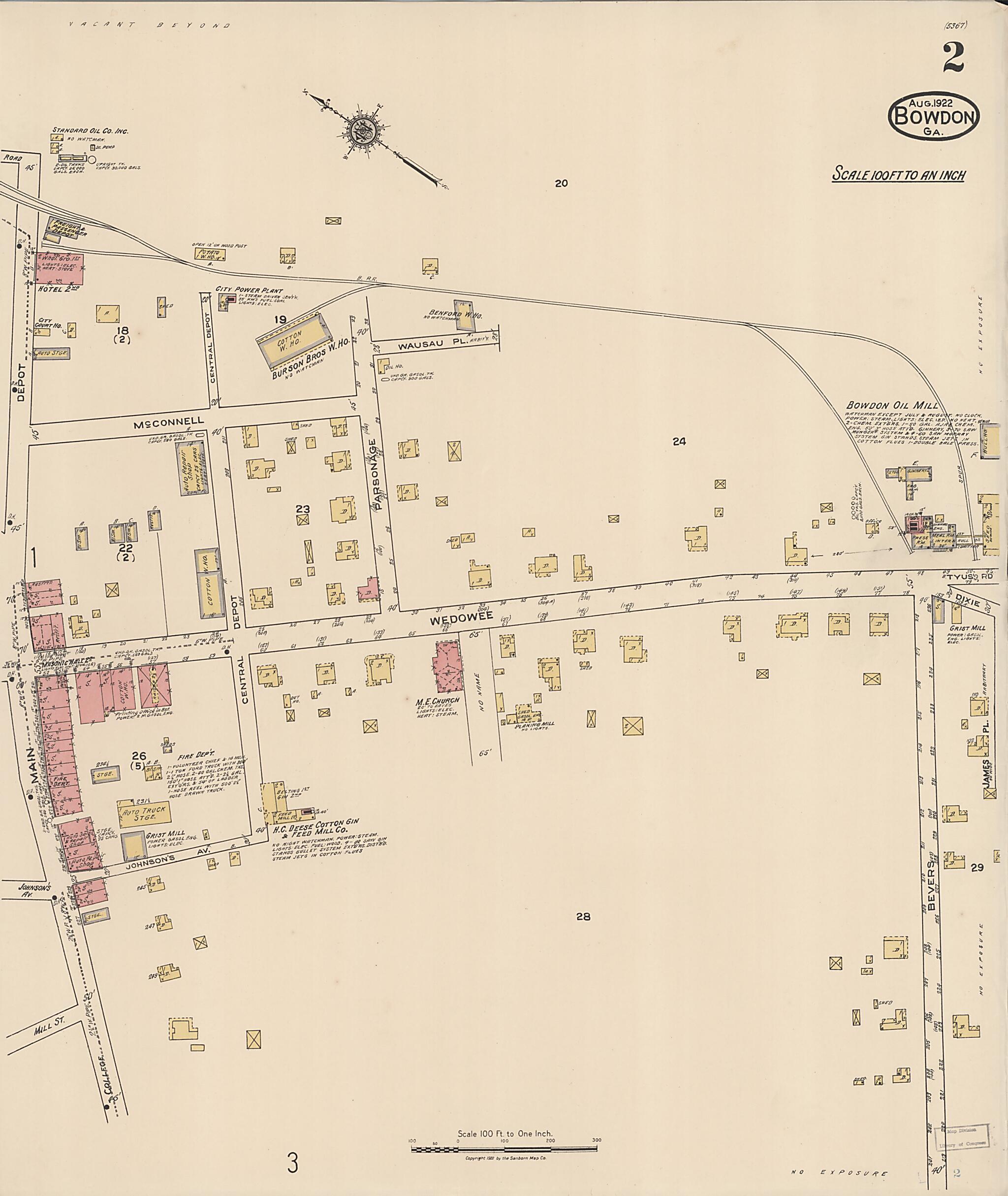 This old map of Bowdon, Carroll County, Georgia was created by Sanborn Map Company in 1922