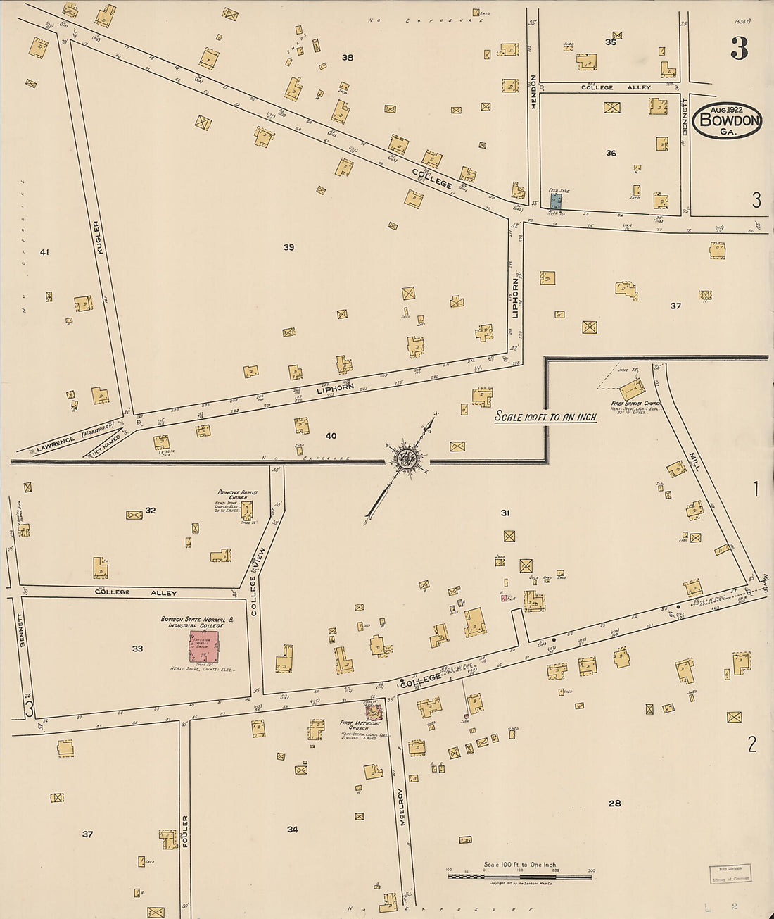 This old map of Bowdon, Carroll County, Georgia was created by Sanborn Map Company in 1922