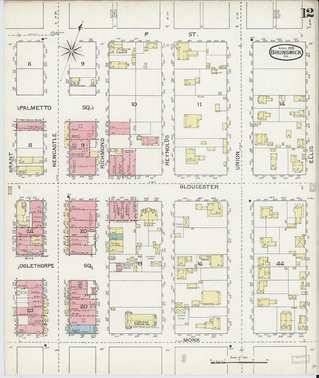 This old map of Brunswick, Glynn County, Georgia was created by Sanborn Map Company in 1893