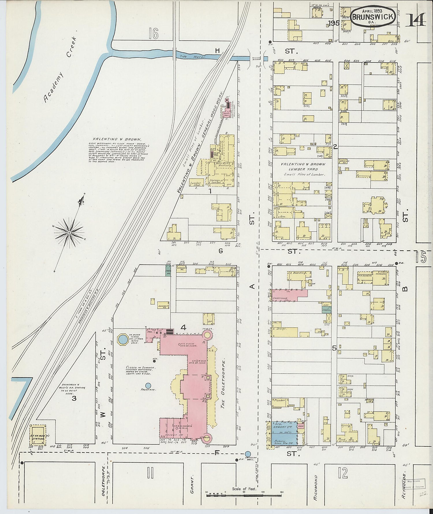 This old map of Brunswick, Glynn County, Georgia was created by Sanborn Map Company in 1893