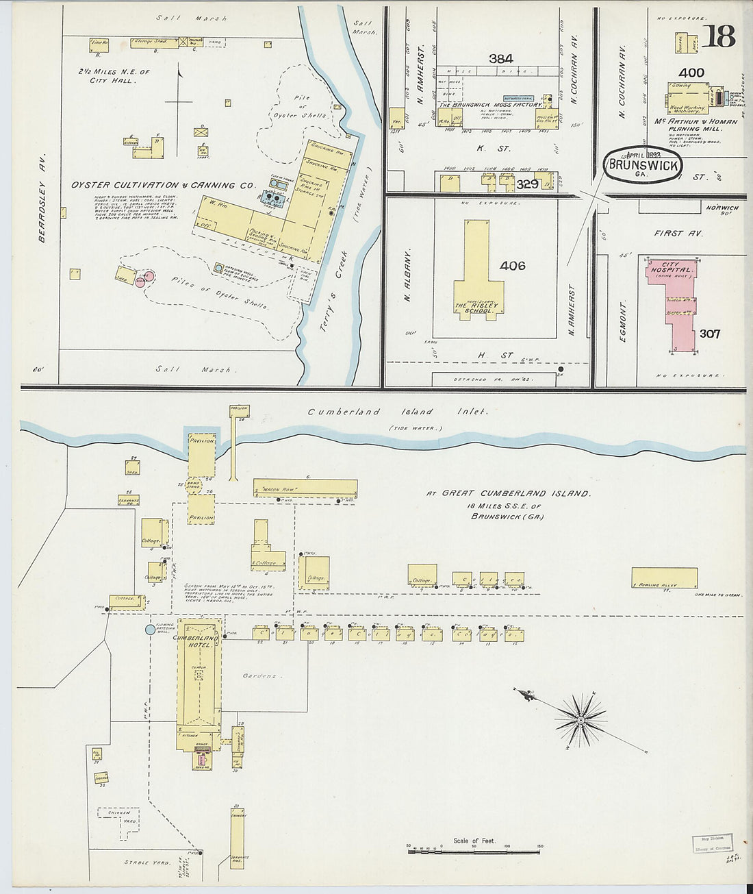 This old map of Brunswick, Glynn County, Georgia was created by Sanborn Map Company in 1893