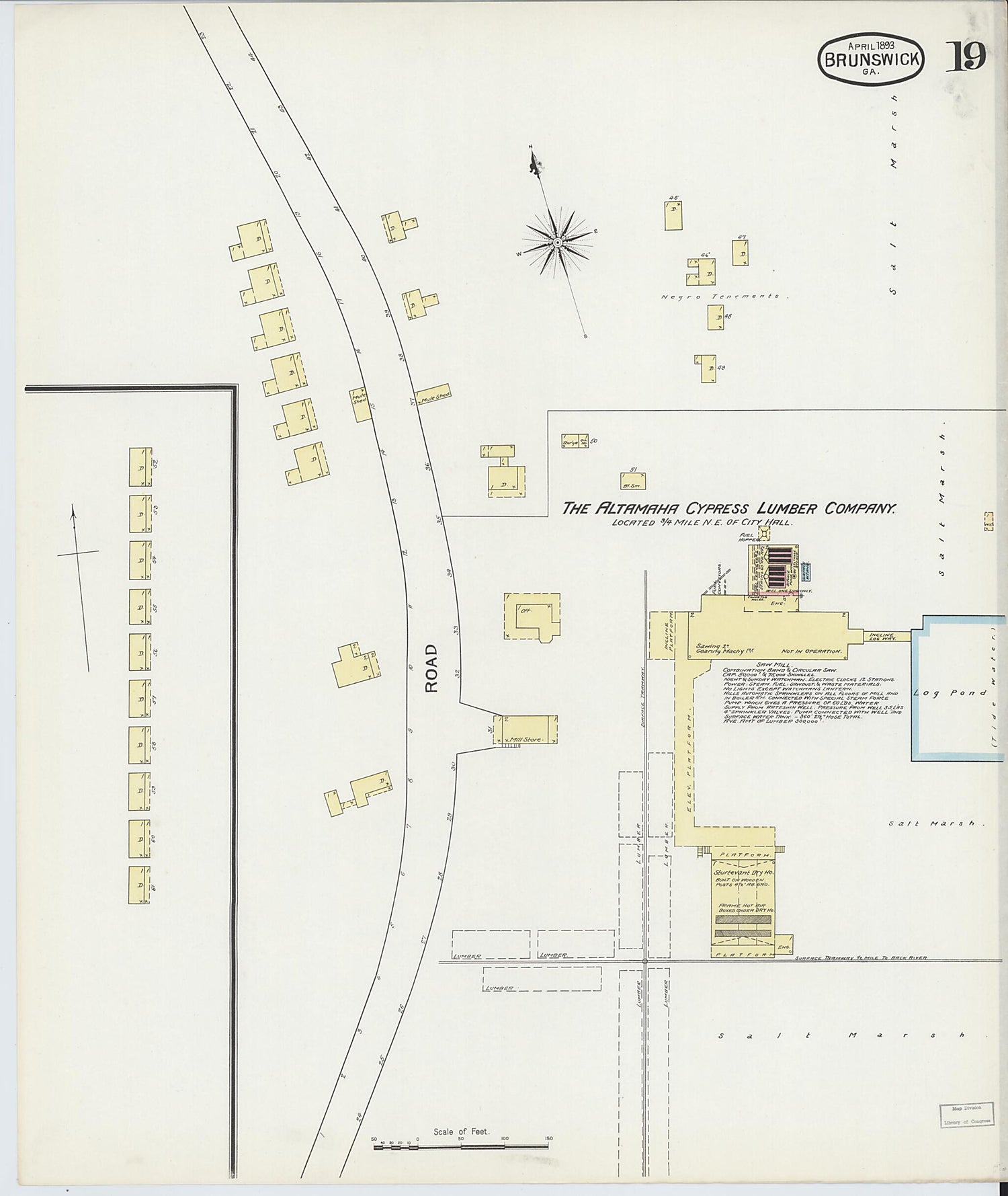 This old map of Brunswick, Glynn County, Georgia was created by Sanborn Map Company in 1893