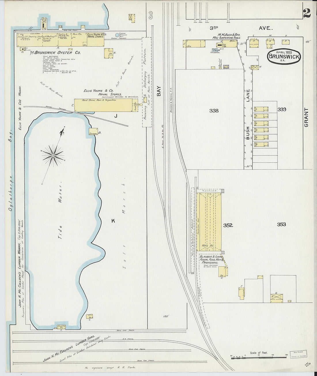 This old map of Brunswick, Glynn County, Georgia was created by Sanborn Map Company in 1893