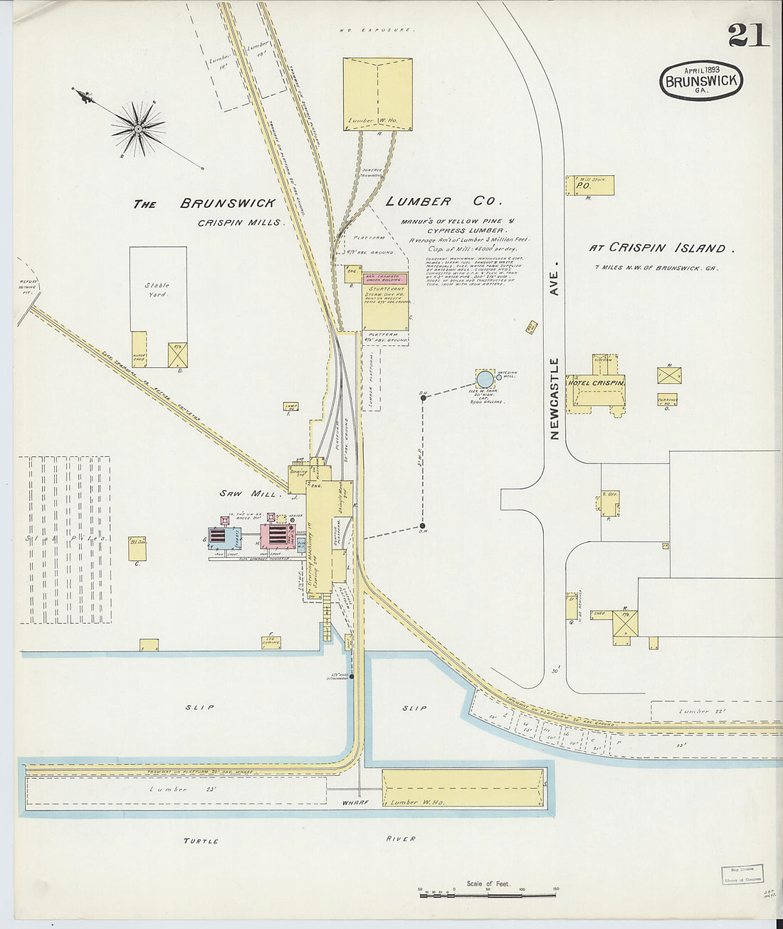 This old map of Brunswick, Glynn County, Georgia was created by Sanborn Map Company in 1893