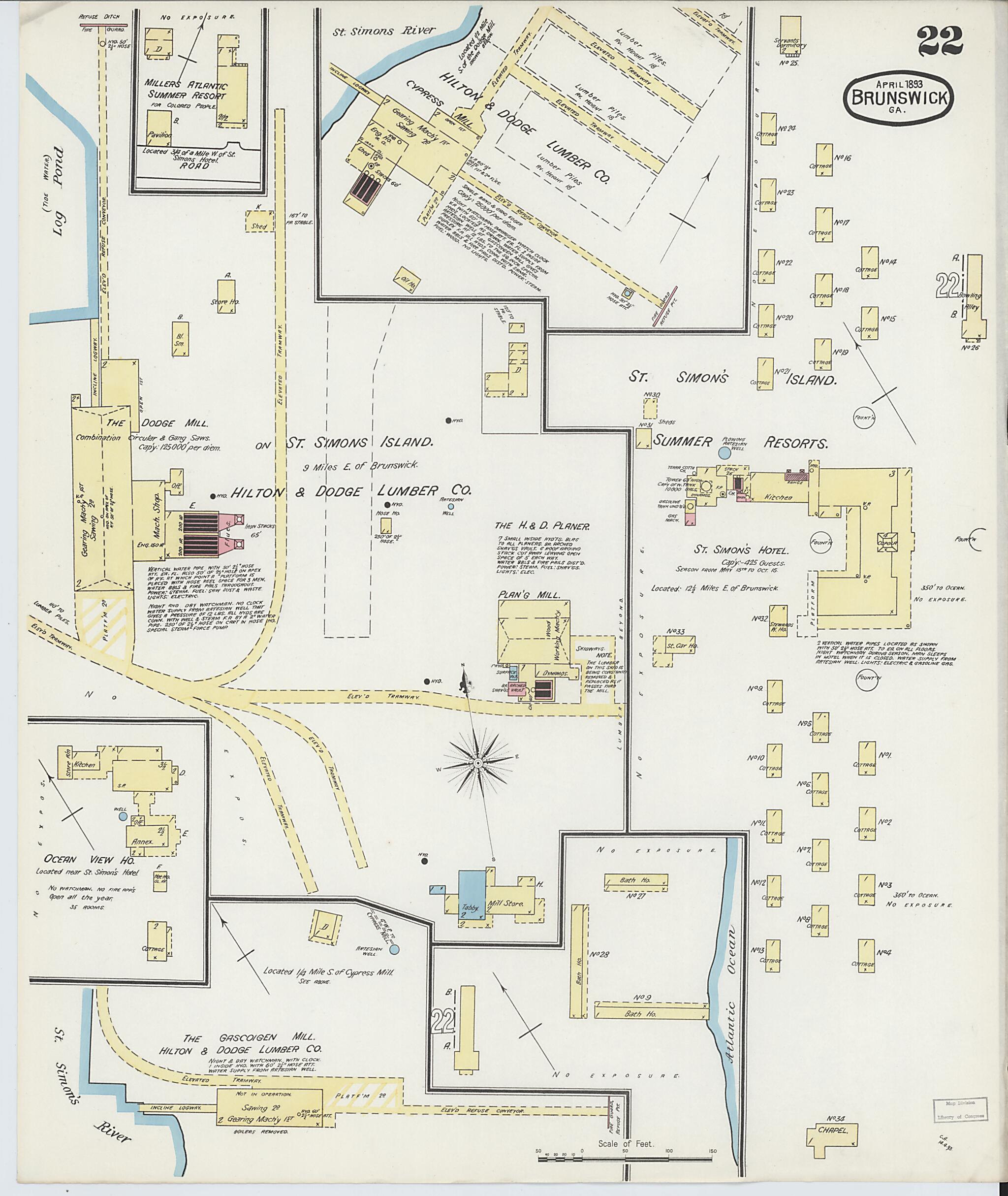 This old map of Brunswick, Glynn County, Georgia was created by Sanborn Map Company in 1893