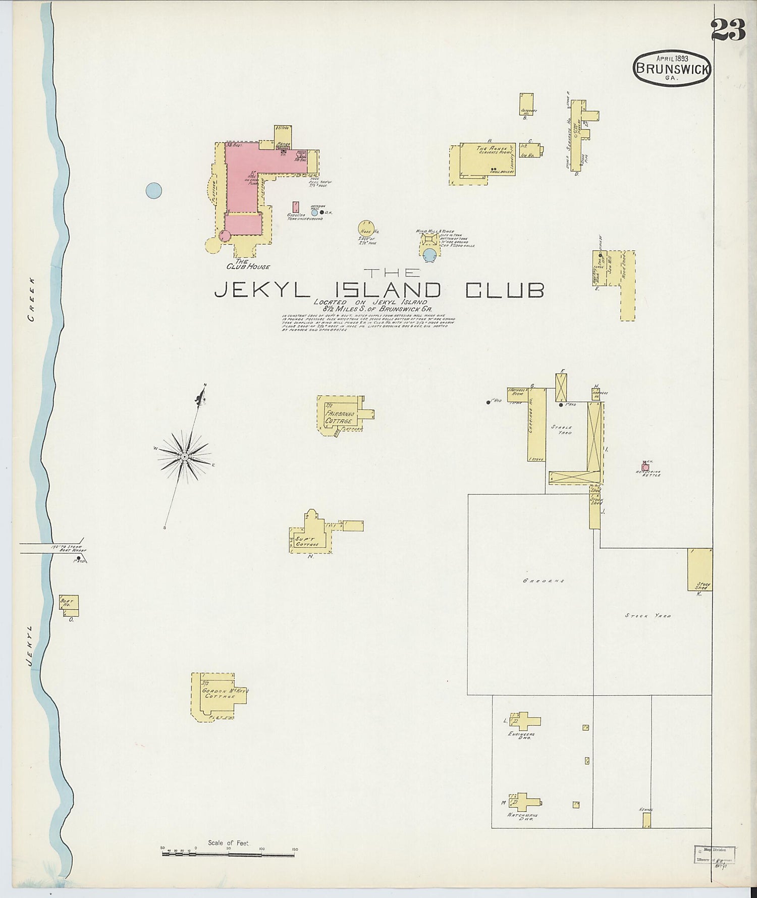 This old map of Brunswick, Glynn County, Georgia was created by Sanborn Map Company in 1893