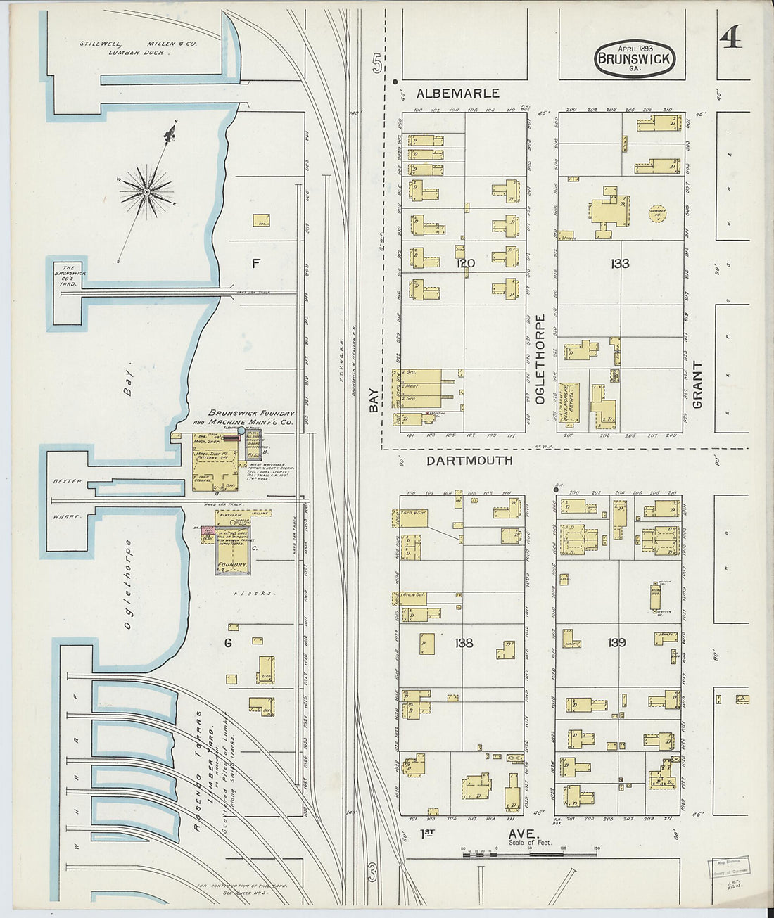 This old map of Brunswick, Glynn County, Georgia was created by Sanborn Map Company in 1893