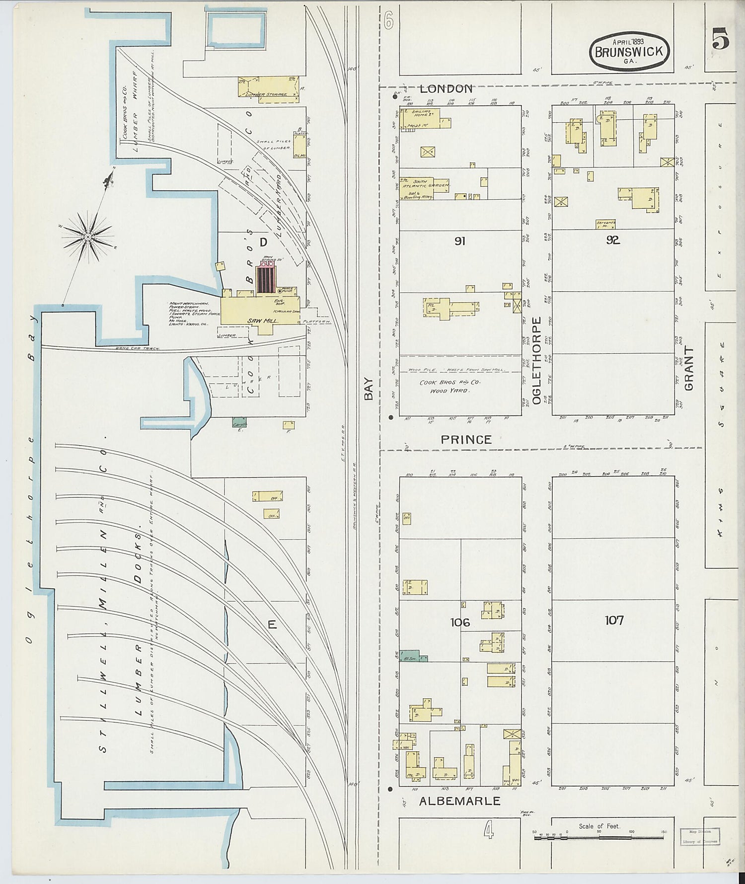 This old map of Brunswick, Glynn County, Georgia was created by Sanborn Map Company in 1893