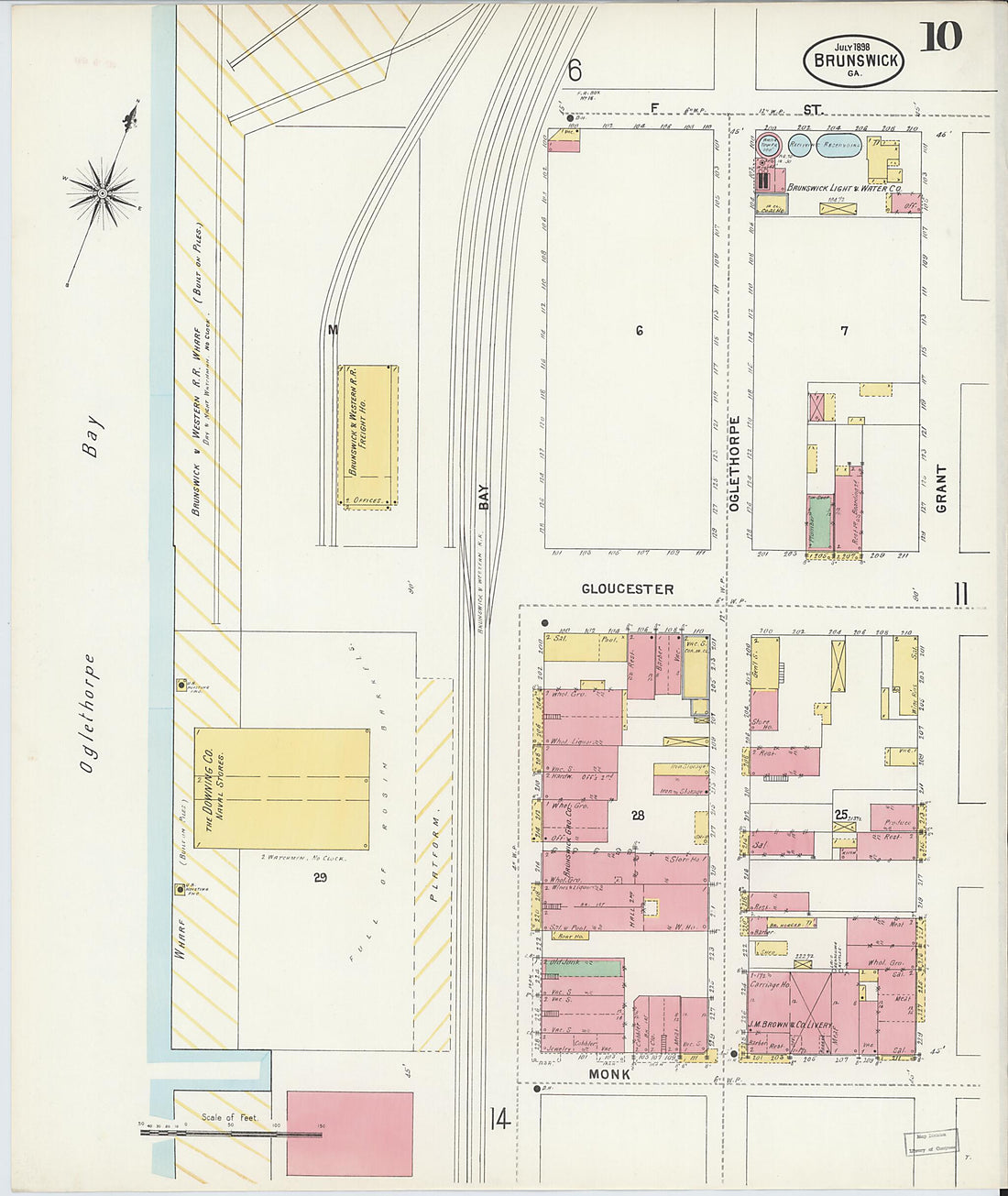 This old map of Brunswick, Glynn County, Georgia was created by Sanborn Map Company in 1898