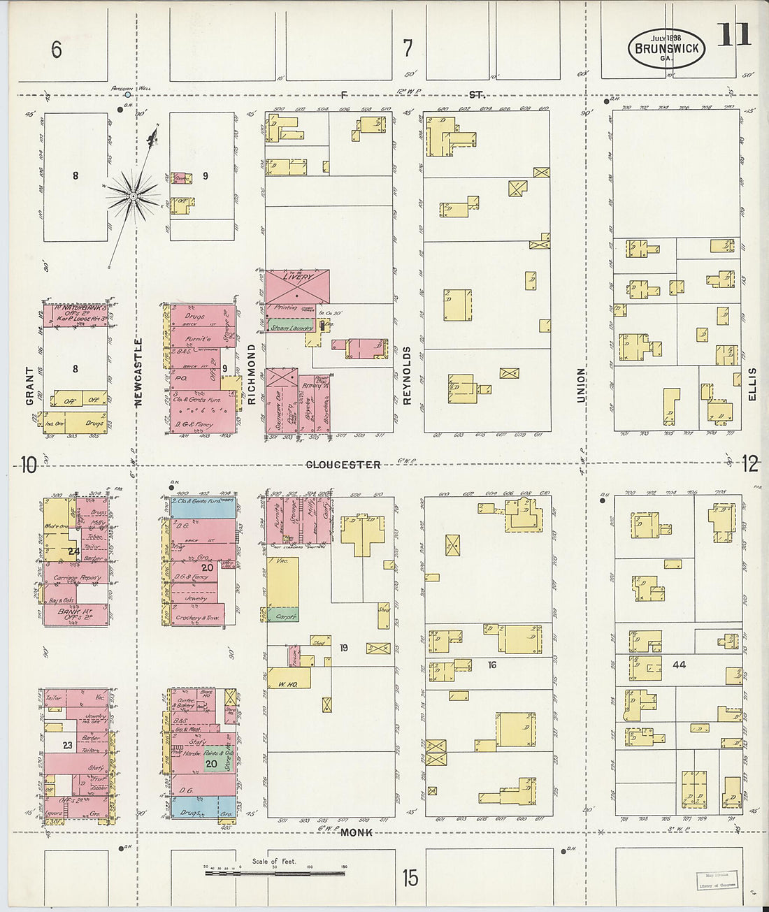 This old map of Brunswick, Glynn County, Georgia was created by Sanborn Map Company in 1898