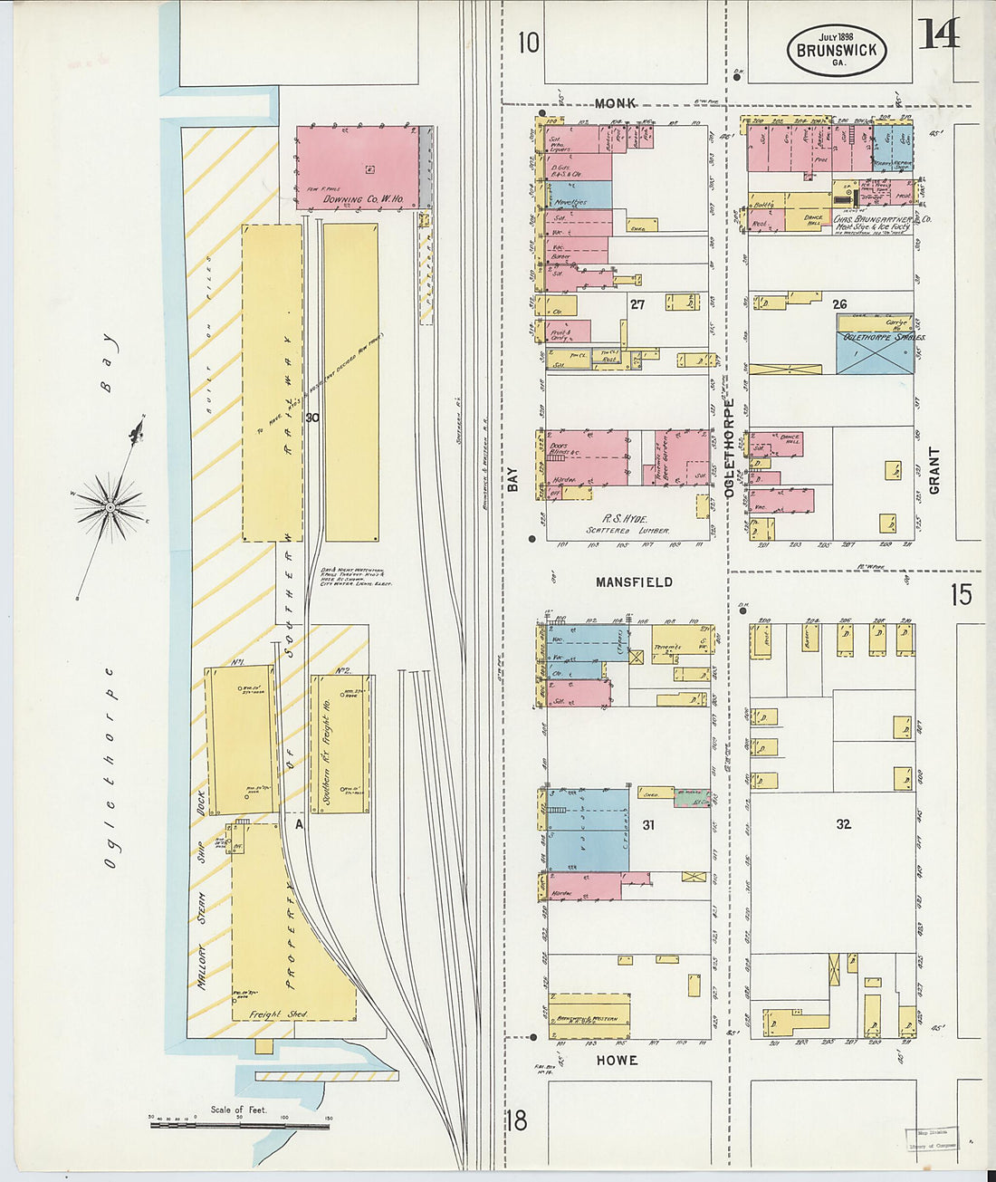 This old map of Brunswick, Glynn County, Georgia was created by Sanborn Map Company in 1898