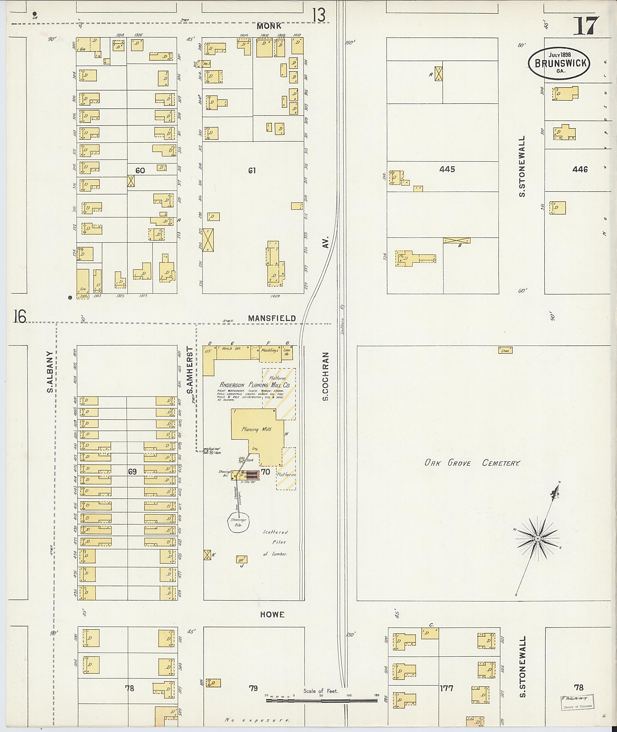 This old map of Brunswick, Glynn County, Georgia was created by Sanborn Map Company in 1898