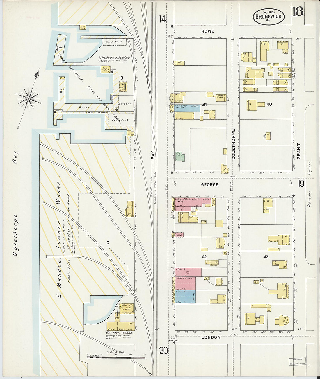 This old map of Brunswick, Glynn County, Georgia was created by Sanborn Map Company in 1898