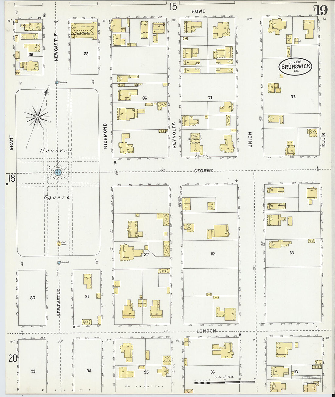 This old map of Brunswick, Glynn County, Georgia was created by Sanborn Map Company in 1898