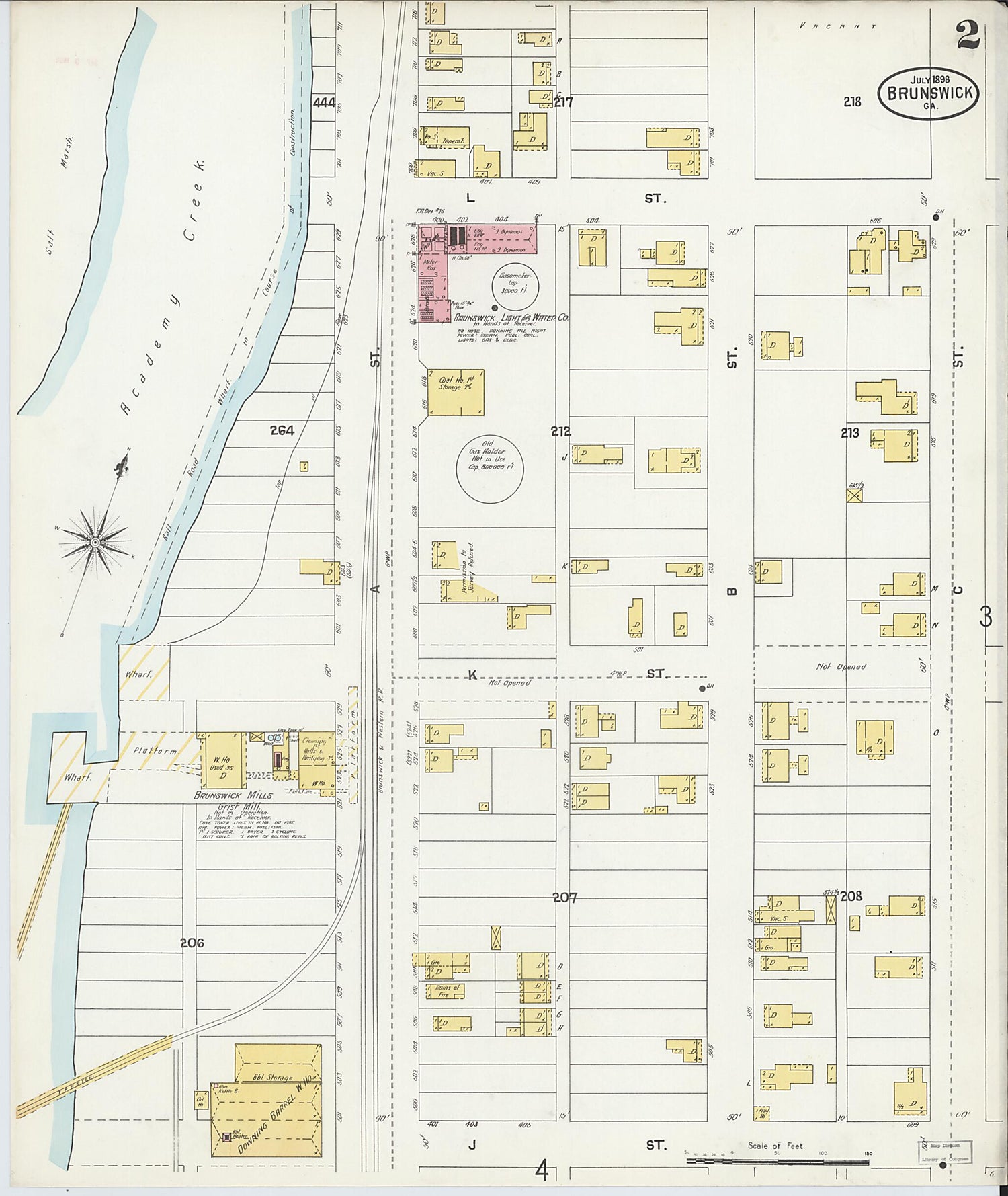 This old map of Brunswick, Glynn County, Georgia was created by Sanborn Map Company in 1898