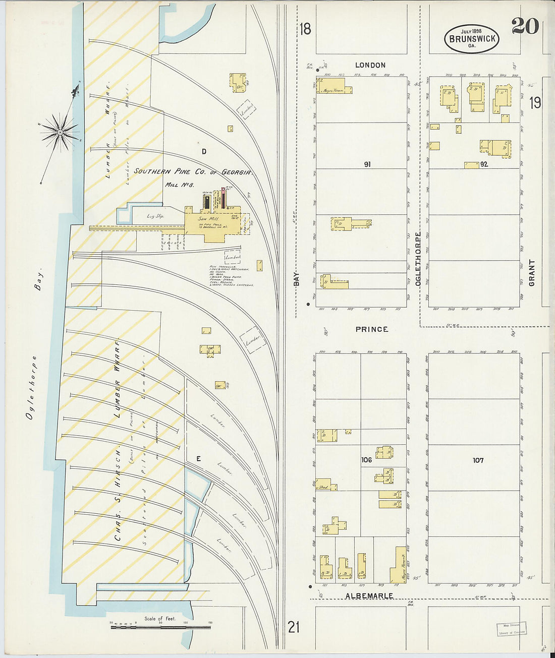 This old map of Brunswick, Glynn County, Georgia was created by Sanborn Map Company in 1898