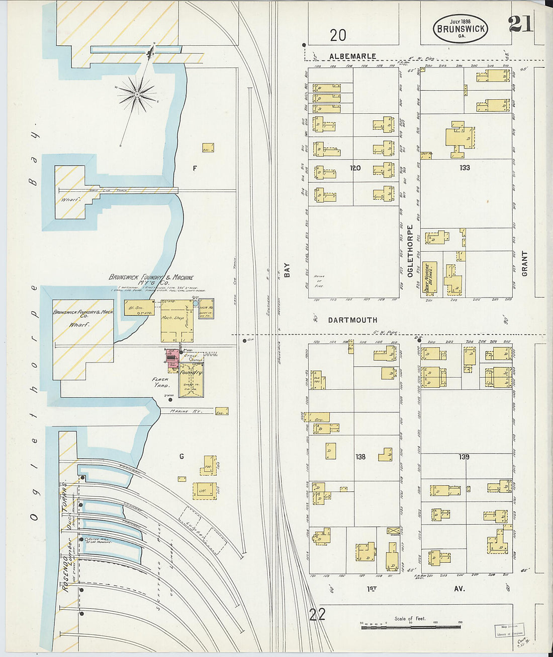 This old map of Brunswick, Glynn County, Georgia was created by Sanborn Map Company in 1898