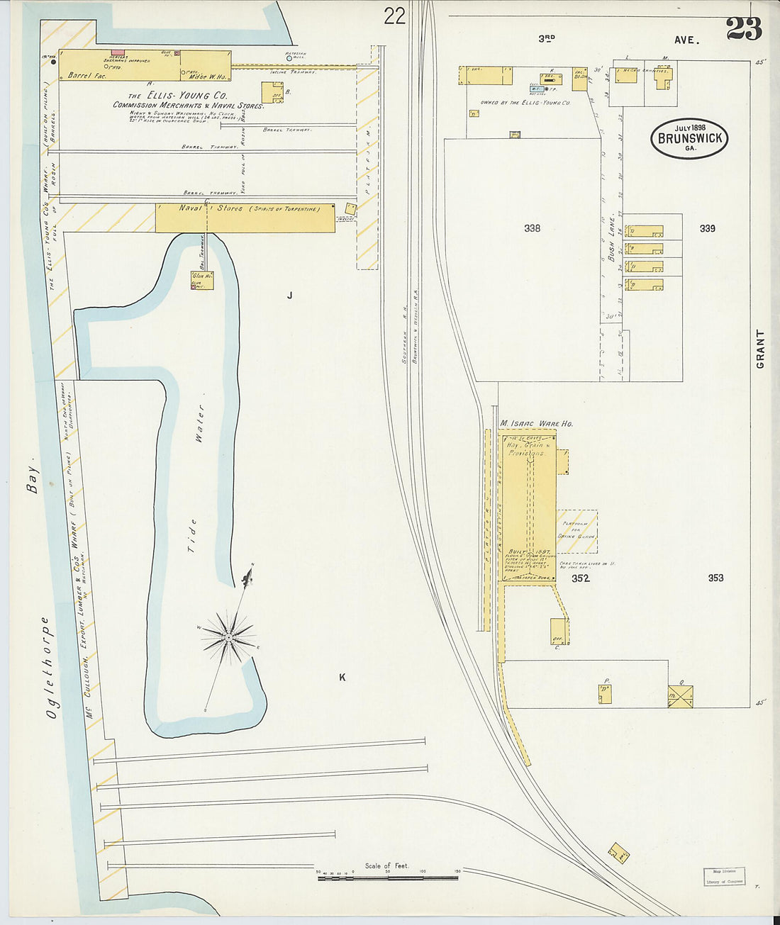 This old map of Brunswick, Glynn County, Georgia was created by Sanborn Map Company in 1898