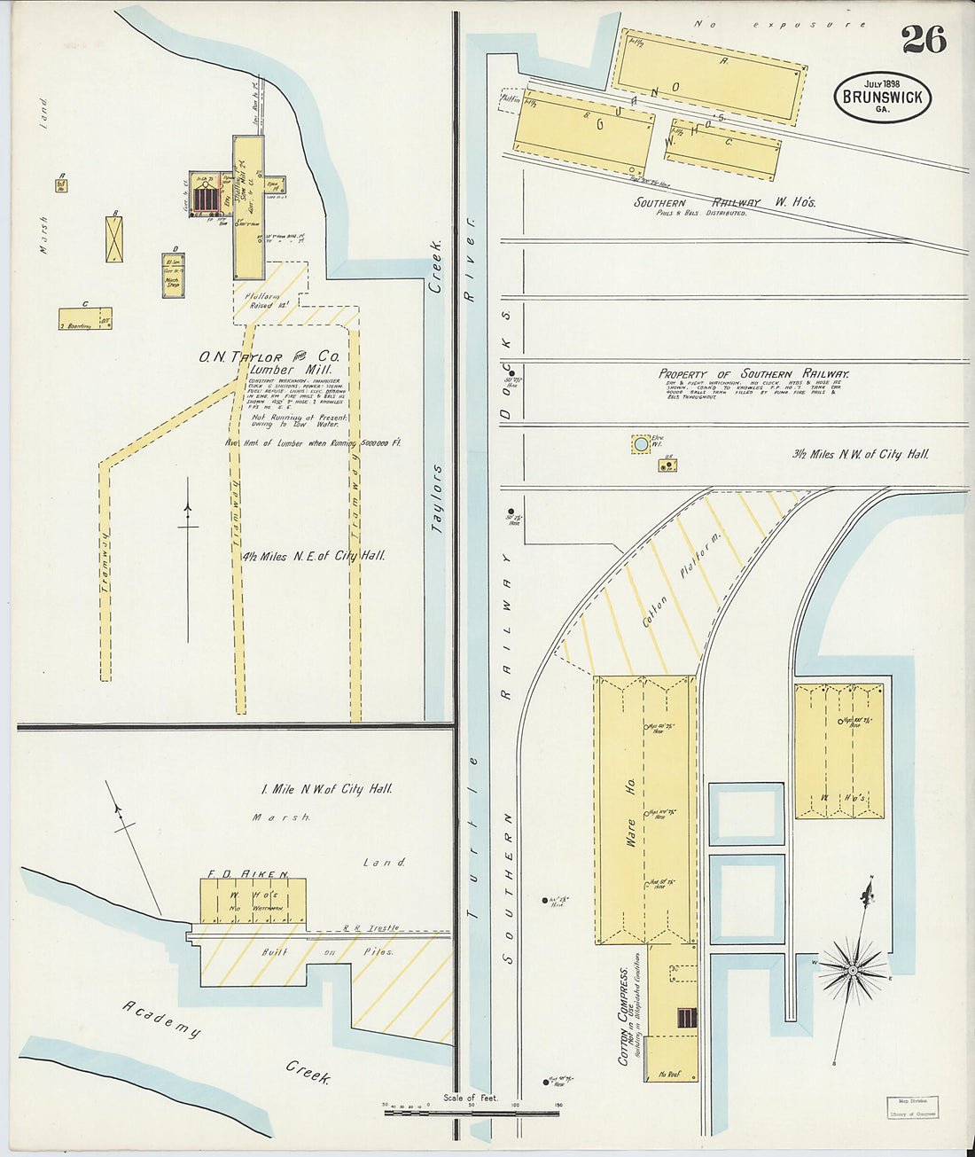 This old map of Brunswick, Glynn County, Georgia was created by Sanborn Map Company in 1898