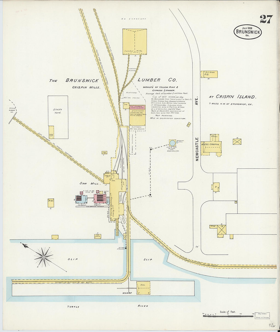 This old map of Brunswick, Glynn County, Georgia was created by Sanborn Map Company in 1898