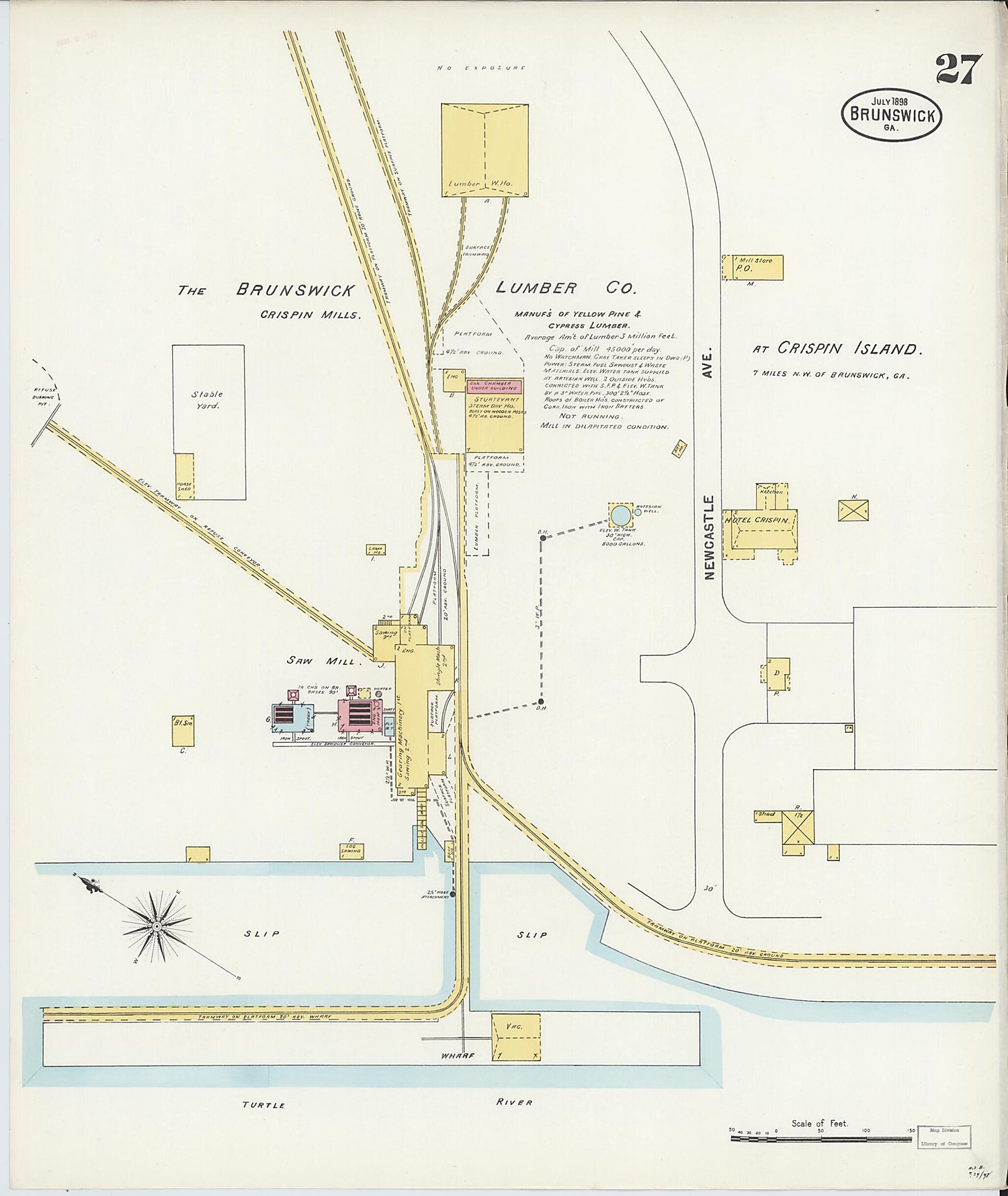 This old map of Brunswick, Glynn County, Georgia was created by Sanborn Map Company in 1898