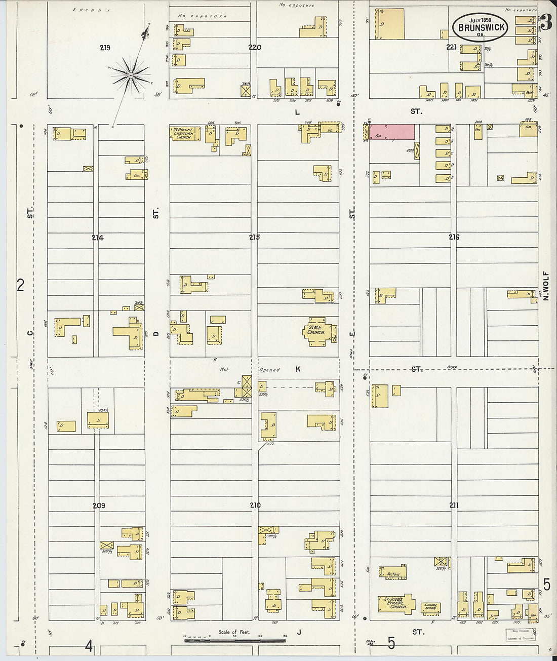 This old map of Brunswick, Glynn County, Georgia was created by Sanborn Map Company in 1898