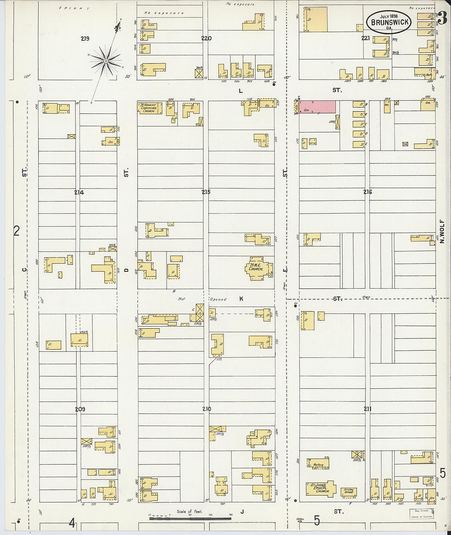 This old map of Brunswick, Glynn County, Georgia was created by Sanborn Map Company in 1898