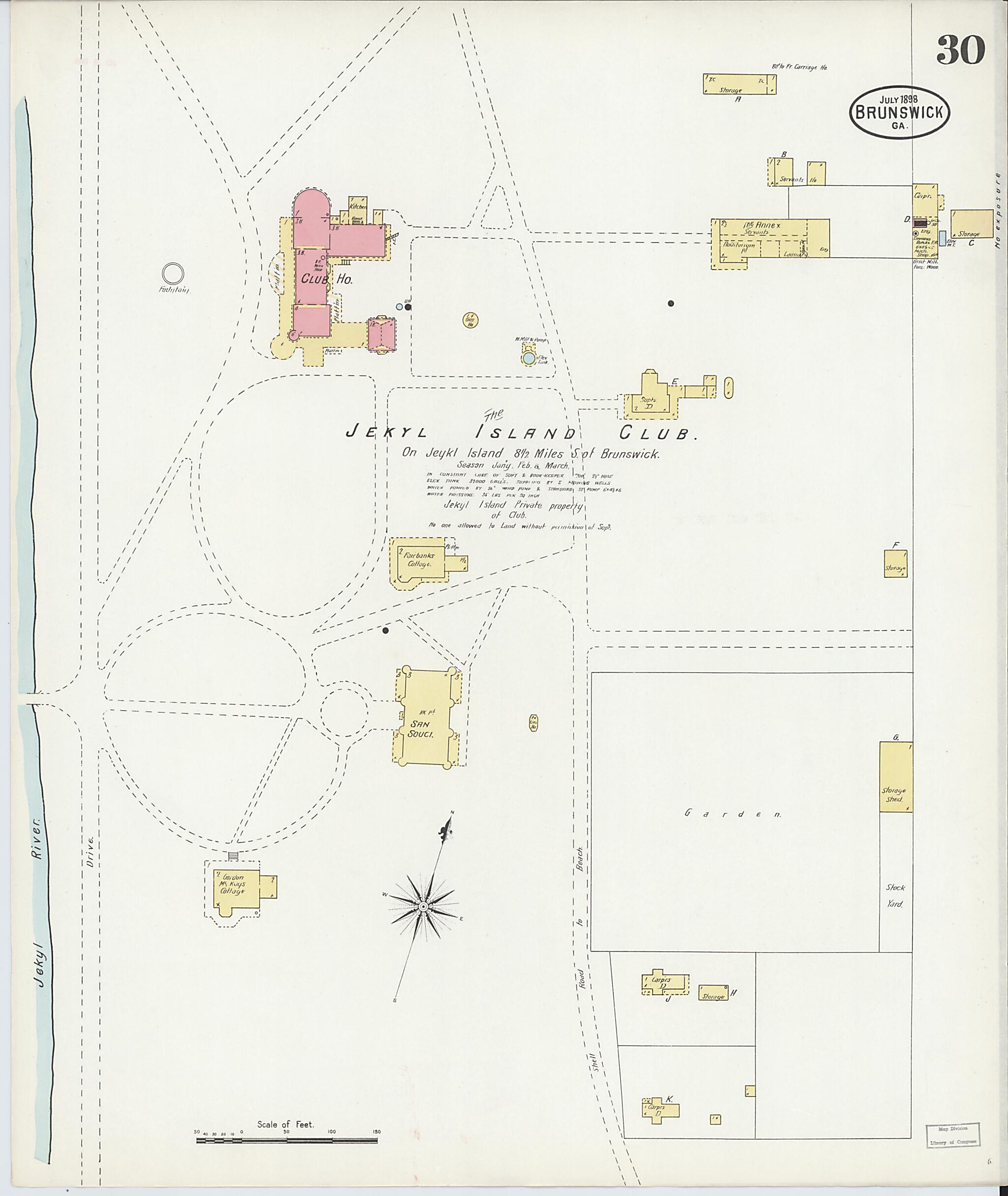 This old map of Brunswick, Glynn County, Georgia was created by Sanborn Map Company in 1898