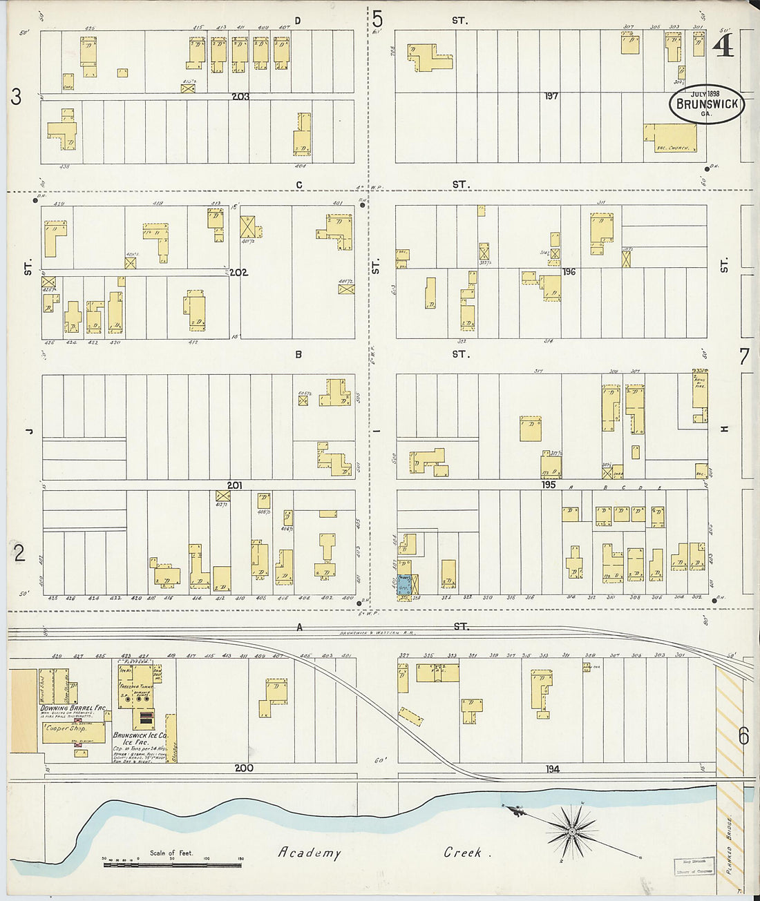 This old map of Brunswick, Glynn County, Georgia was created by Sanborn Map Company in 1898