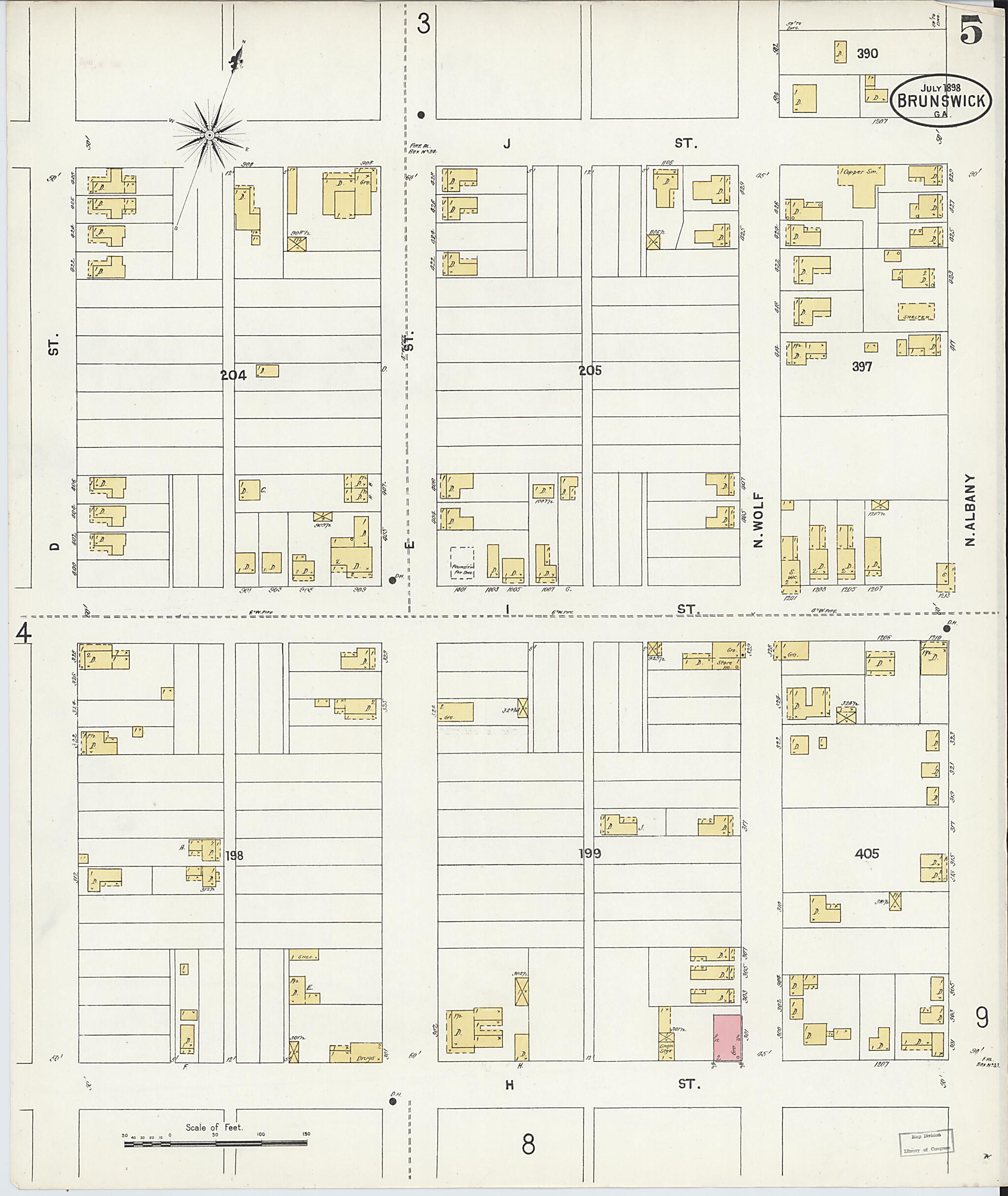 This old map of Brunswick, Glynn County, Georgia was created by Sanborn Map Company in 1898