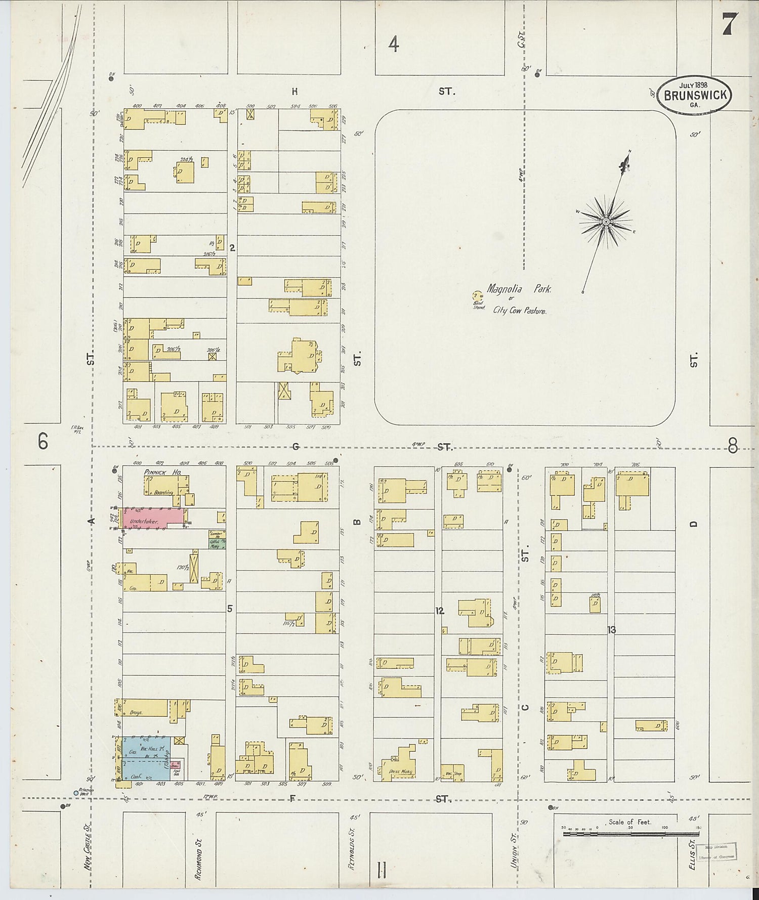 This old map of Brunswick, Glynn County, Georgia was created by Sanborn Map Company in 1898