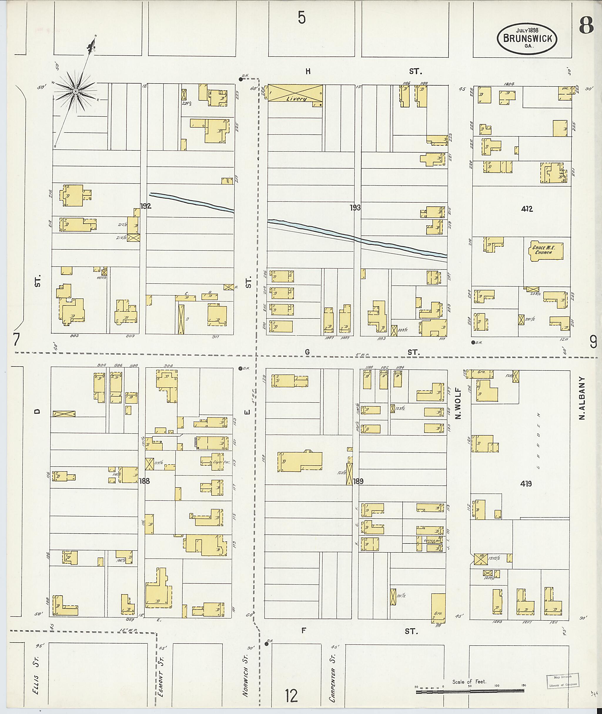 This old map of Brunswick, Glynn County, Georgia was created by Sanborn Map Company in 1898