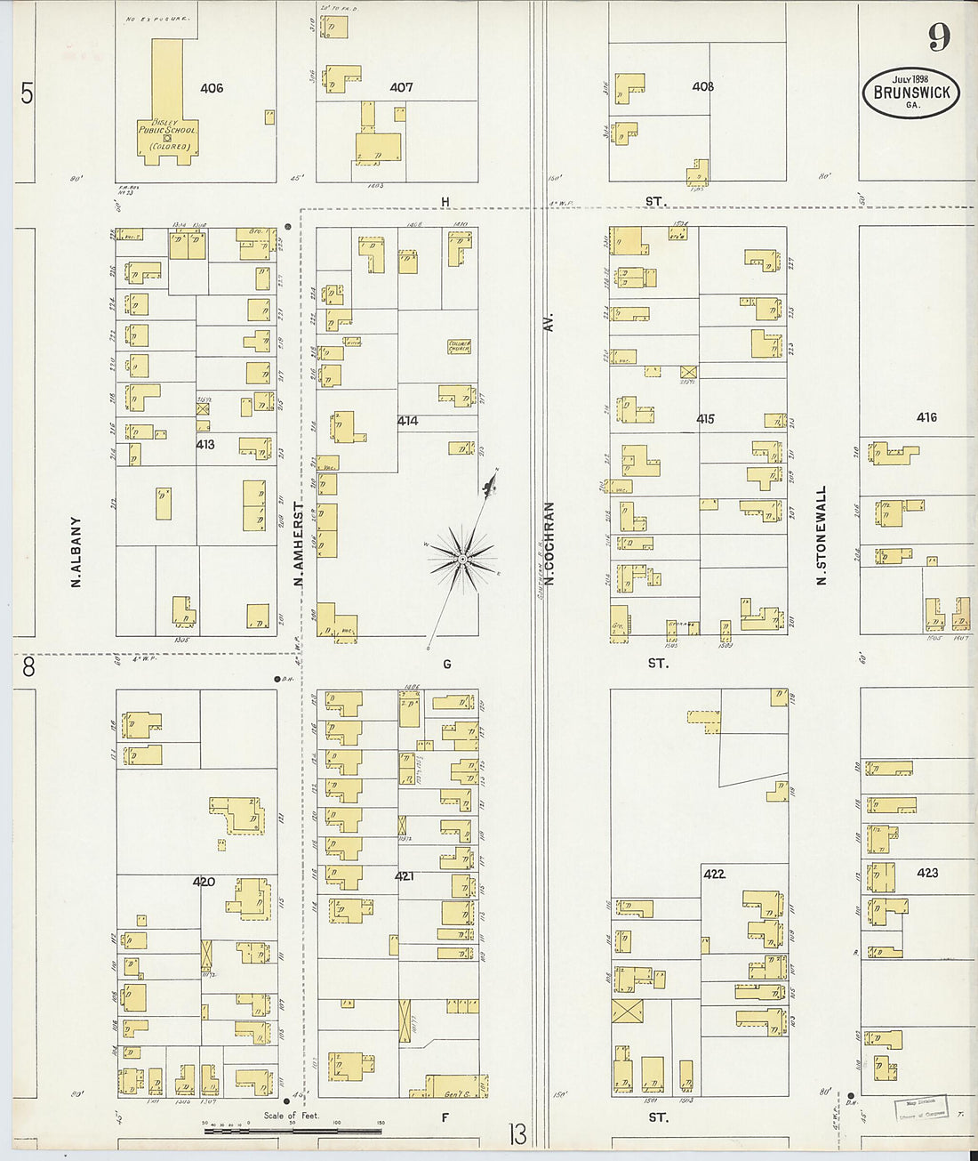 This old map of Brunswick, Glynn County, Georgia was created by Sanborn Map Company in 1898