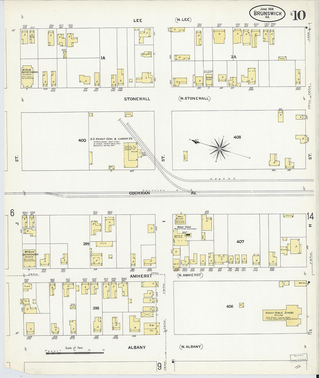 This old map of Brunswick, Glynn County, Georgia was created by Sanborn Map Company in 1908