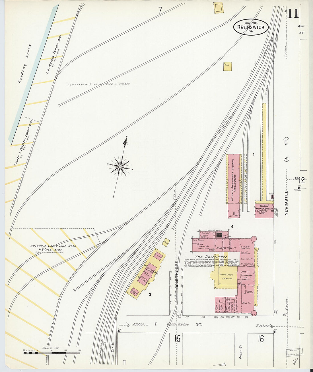 This old map of Brunswick, Glynn County, Georgia was created by Sanborn Map Company in 1908