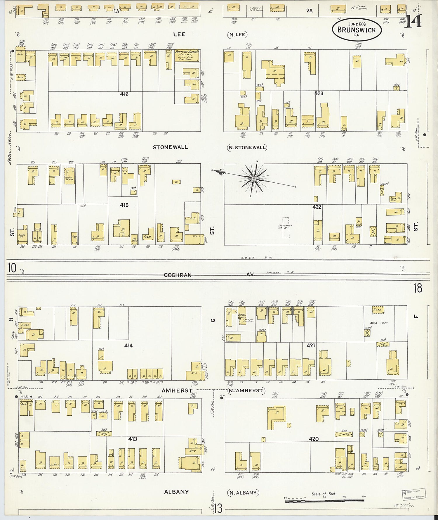 This old map of Brunswick, Glynn County, Georgia was created by Sanborn Map Company in 1908